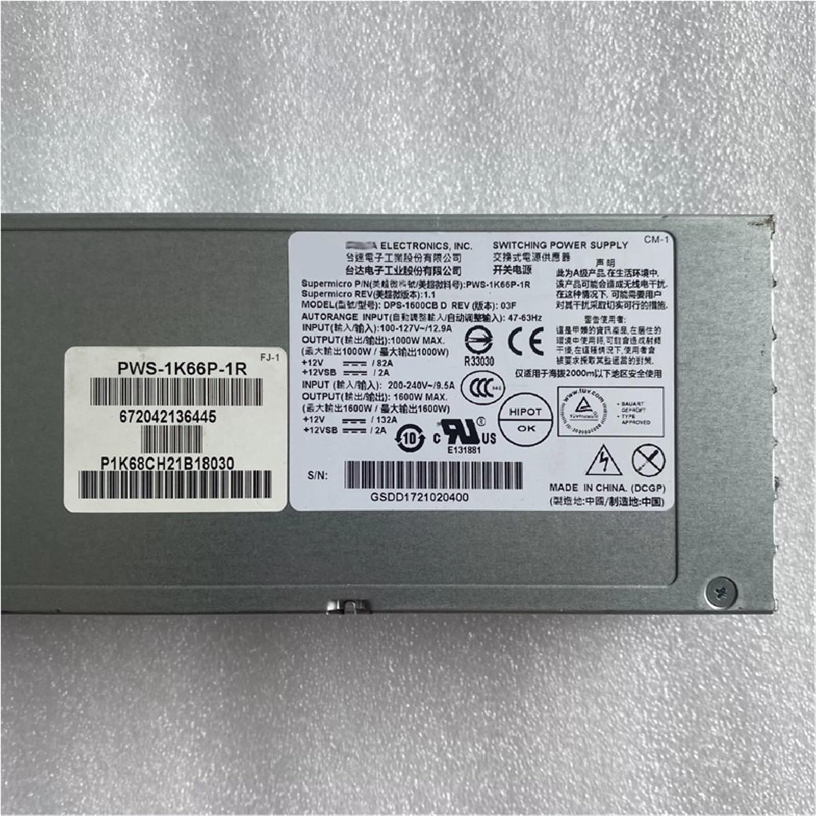 PWS-1K66P-1R 1U 1600W Redundant Platinum Power Supply Unit PSU - aloinfousa.com