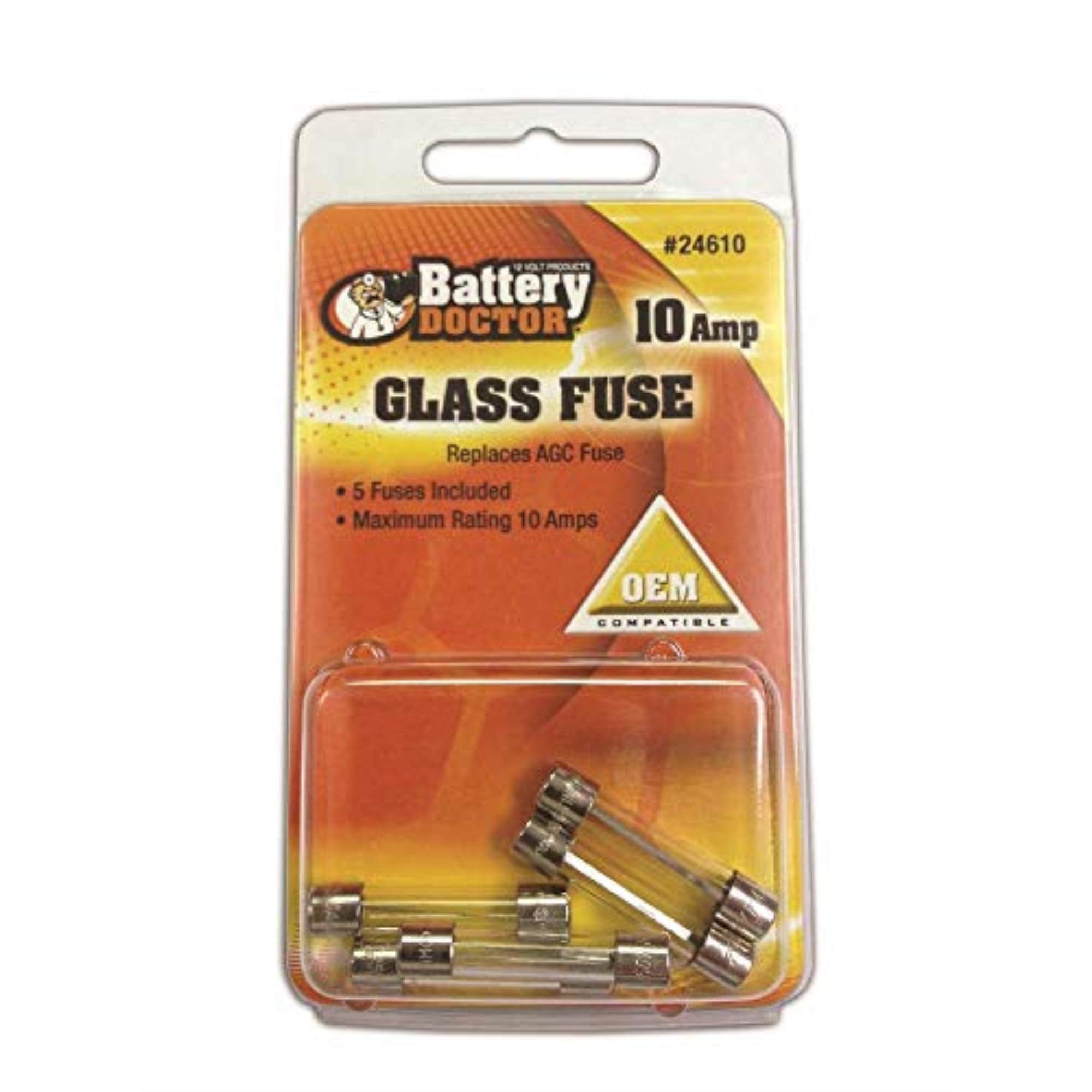 Wirthco 24610 Battery Doctor AGC Glass Fuse, 10A, 5/Pk