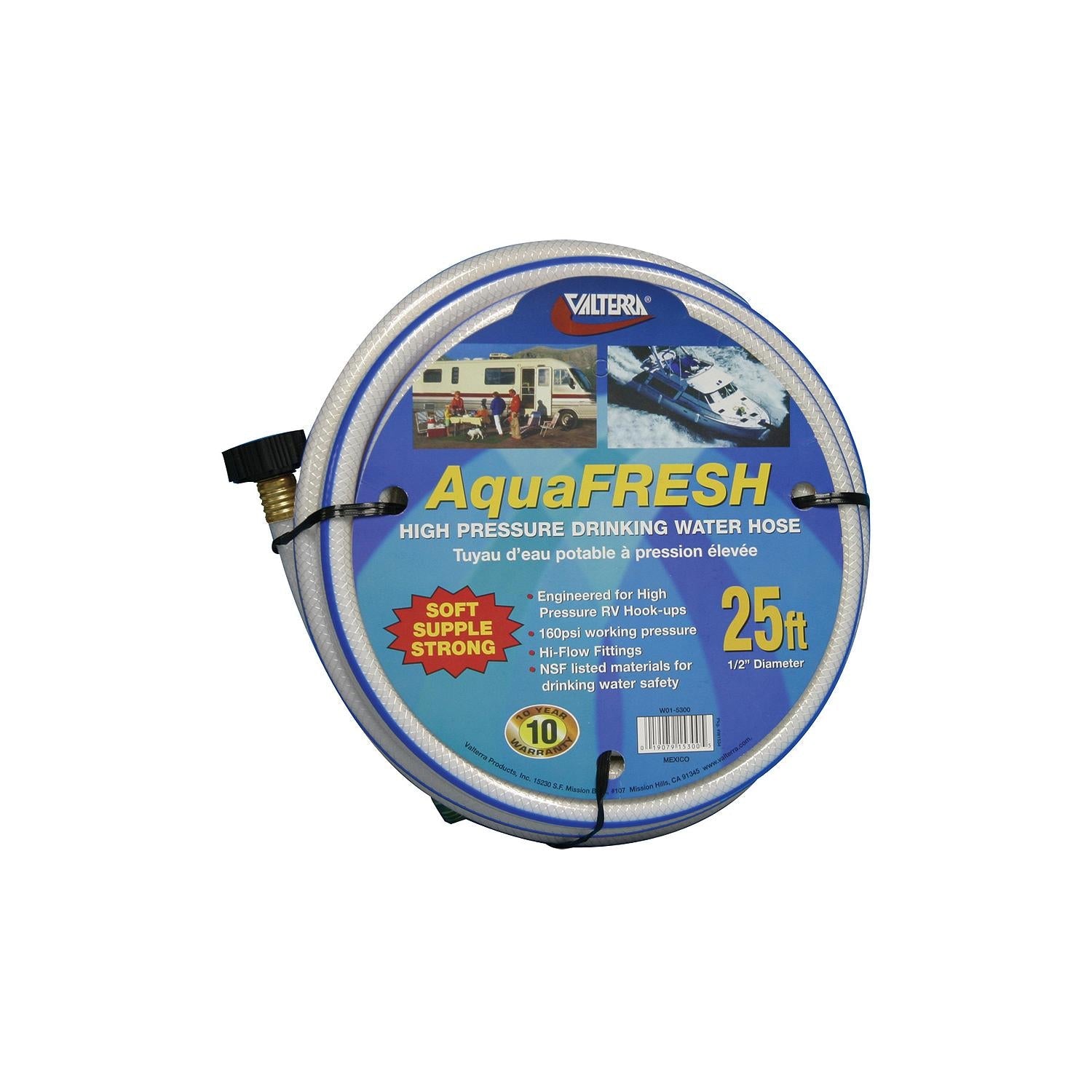 Valterra W01-5600 AquaFresh Drinking Water Hose, 1/2" x 50' White