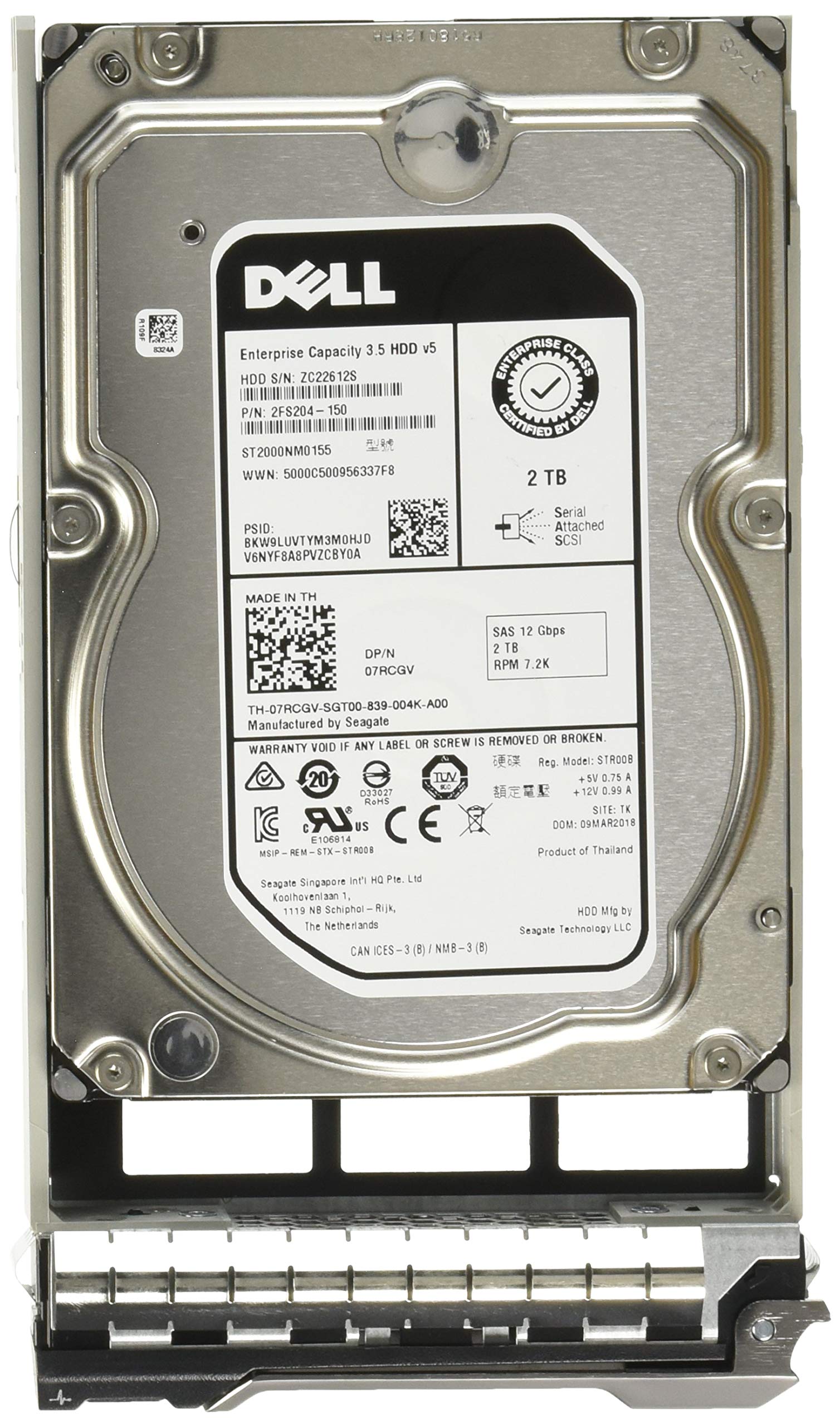 Dell | 400-ALOB | C36WJ | 2TB 7.2K RPM NLSAS 12Gb/s 512n 3.5" inch Hot-Plug | Gen-13 R7FKF Tray | Enterprise Hard Disk Drive