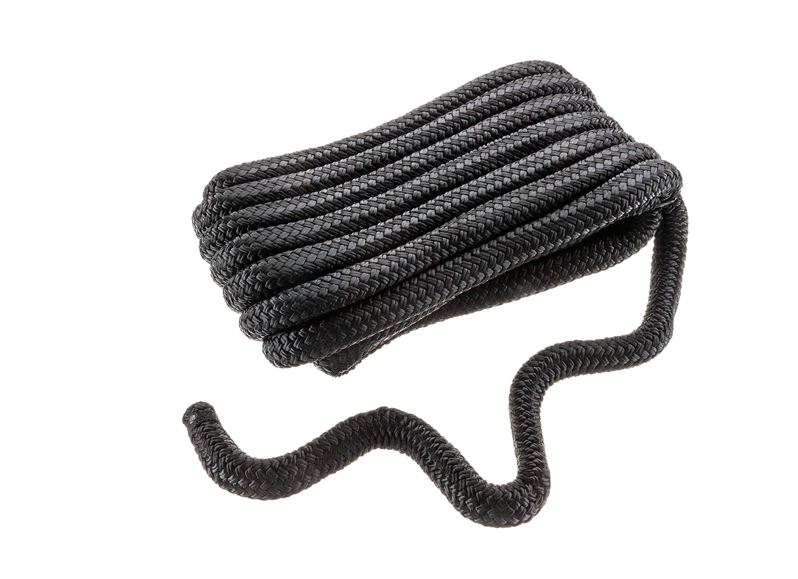 Seachoice Double-Braid Nylon Dock Line w/ Eye Splice, Pre-Shrunk, Heat Stabilized, 3/4 In. X 25 Ft., Black