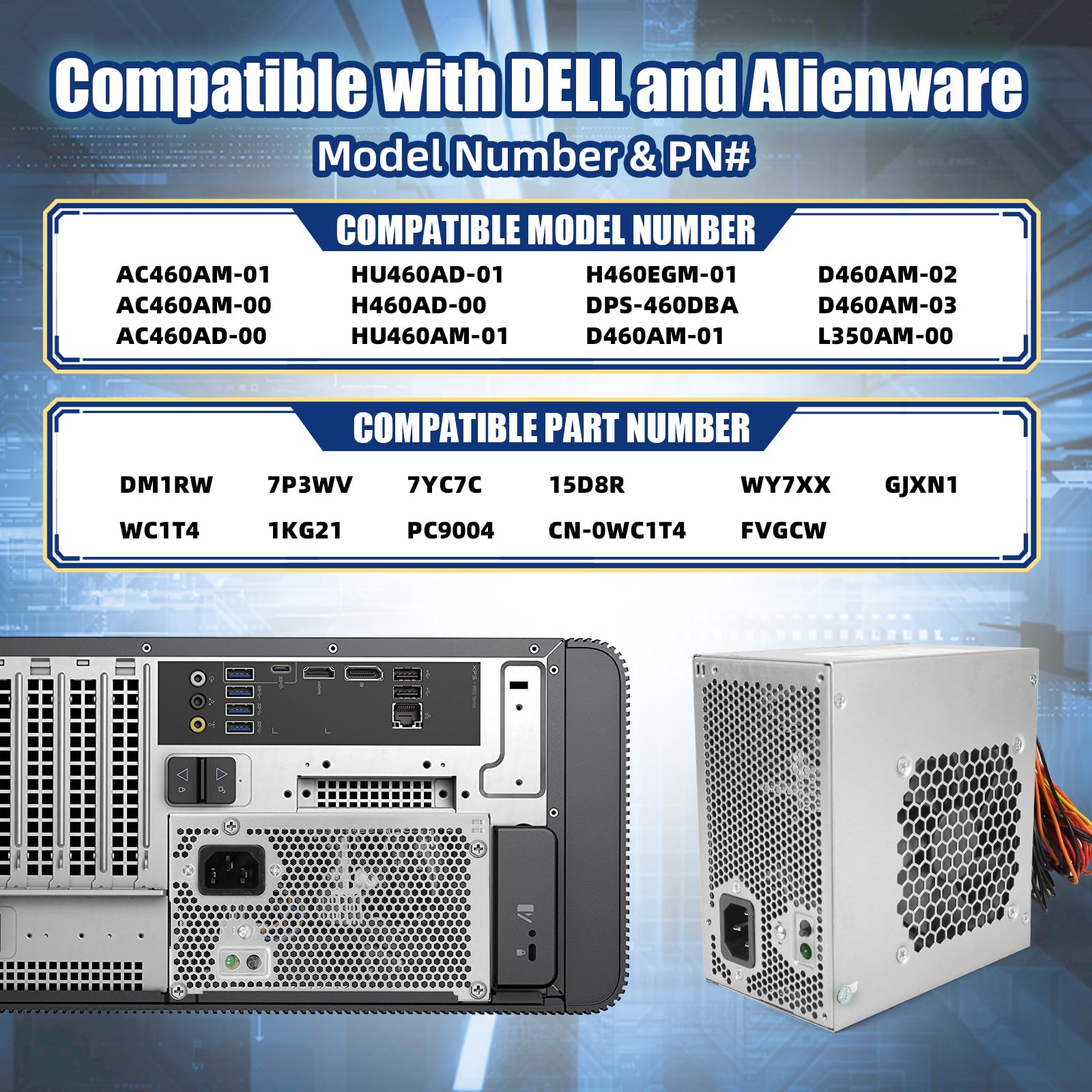 HU460AM-01 WC1T4 D460AM-03 460W Power Supply Compatible with Dell XPS 8930 8920 8910 8900 8700 8300 Alien-Ware Aurora R5 Replacement DPS-460DB-15 AC460AM-01 WY7XX WC1T4 D460AM-03 L350AM-00