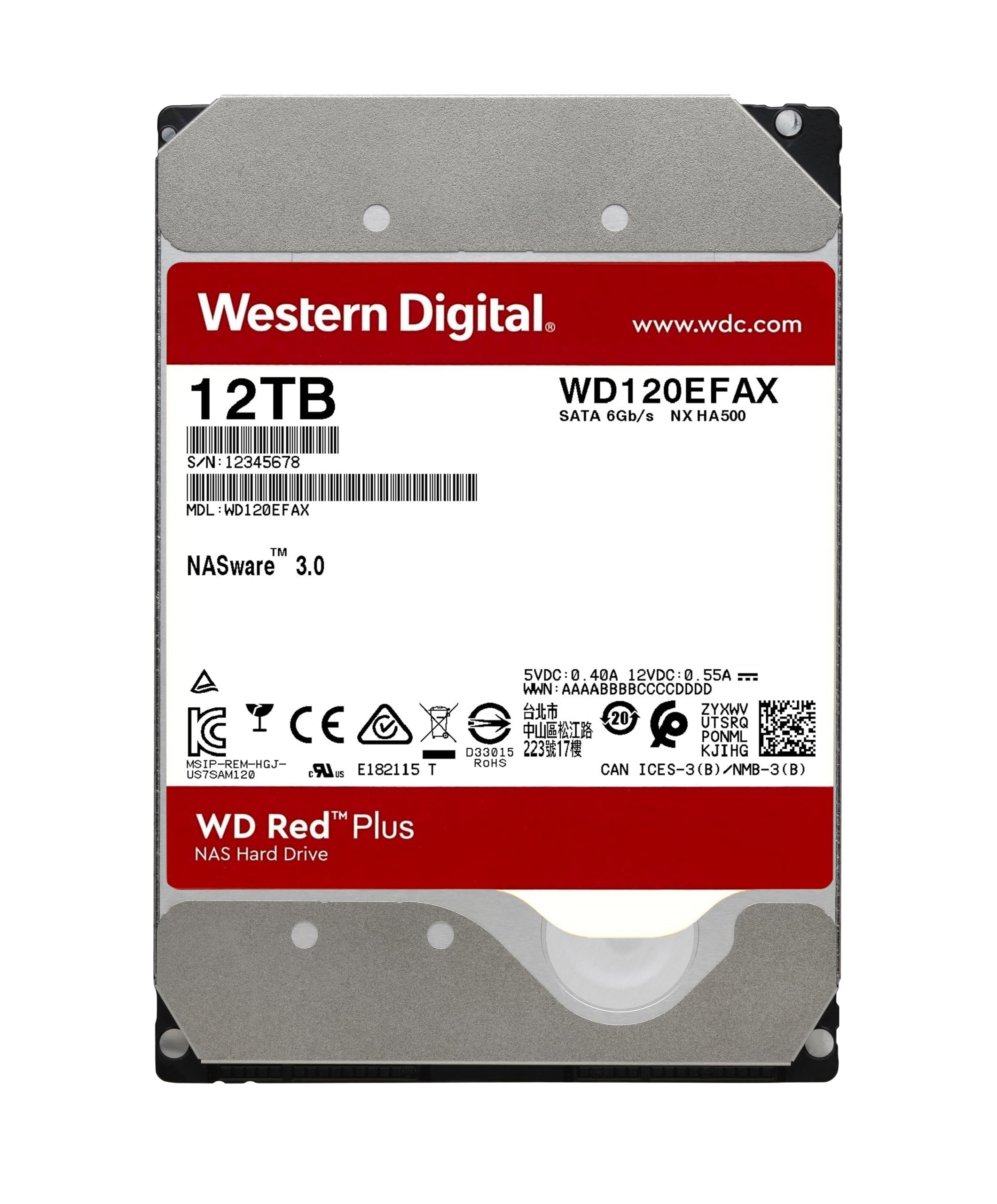 Western Digital 12TB WD Red Plus NAS Internal Hard Drive HDD - 5400 RPM, SATA 6 Gb/s, CMR, 256 MB Cache, 3.5" - WD120EFAX - aloinfousa.com