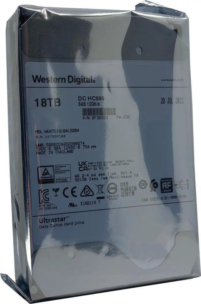 Alt view image 3 of 13 - WD Ultrastar DC HC550 18TB Hard Drive 3.5" Internal 512MB 7200 RPM SAS 12Gb/s 512E SE P3 0F38353 (WUH721818AL5204)