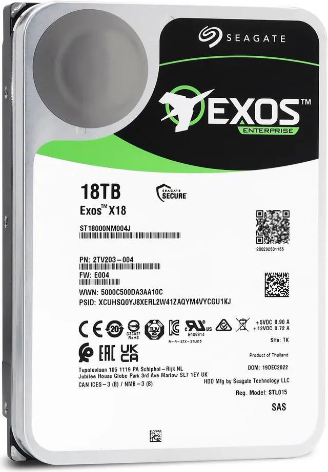 Seagate 18TB Exos X18 7200 RPM SAS 12Gb/s 512e/4Kn 256MB Cache 3.5-Inch Enterprise Hard Drive HDD (ST18000NM004J