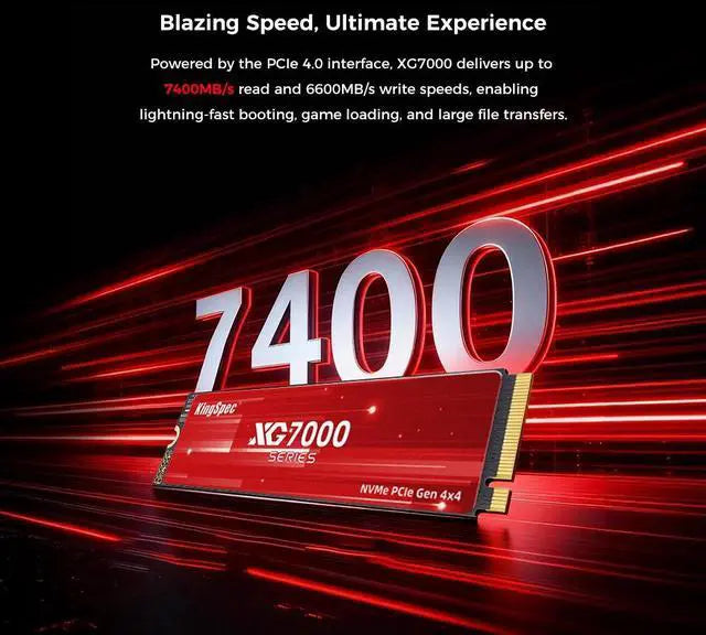KingSpec XG 7000 4TB M.2 2280 PCIe Gen 4.0x4 NVME 1.4 Speed up to 7400MB/s Write Speed Up to 6600MB/s Internal Solid State Drive for PS5 PC Desktop Laptop Game-Player Non-Heatsink