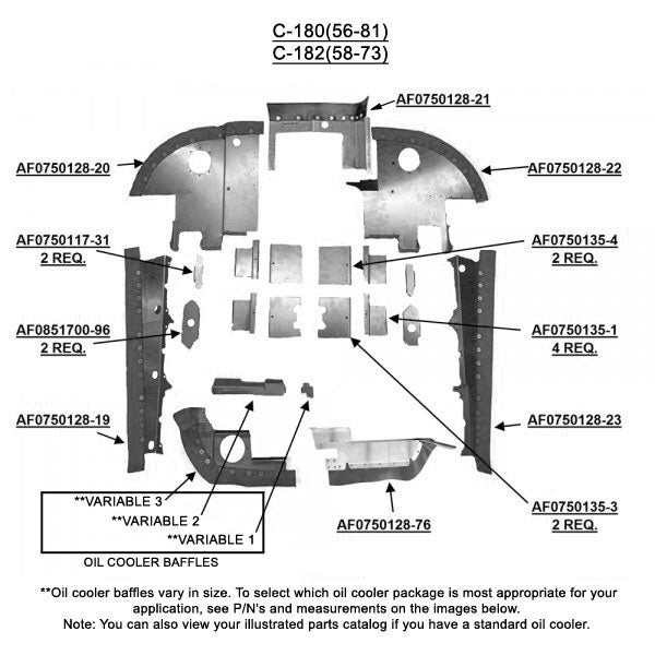 Cessna 180 1956-81 182 58-73 Package B Engine Baffle Kit, Bare, Black Seals