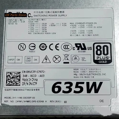 Fonte Para Dell T5600 T3600 635w D635ef-00 Dps-635ab Outlet Prateado