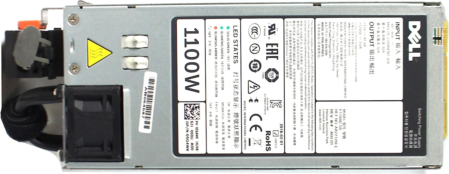 Fonte de alimentação redundante Dell 1100 W DC para servidor PowerEdge R520 PN: C7JTF Y1MGX 5G4WK Fonte