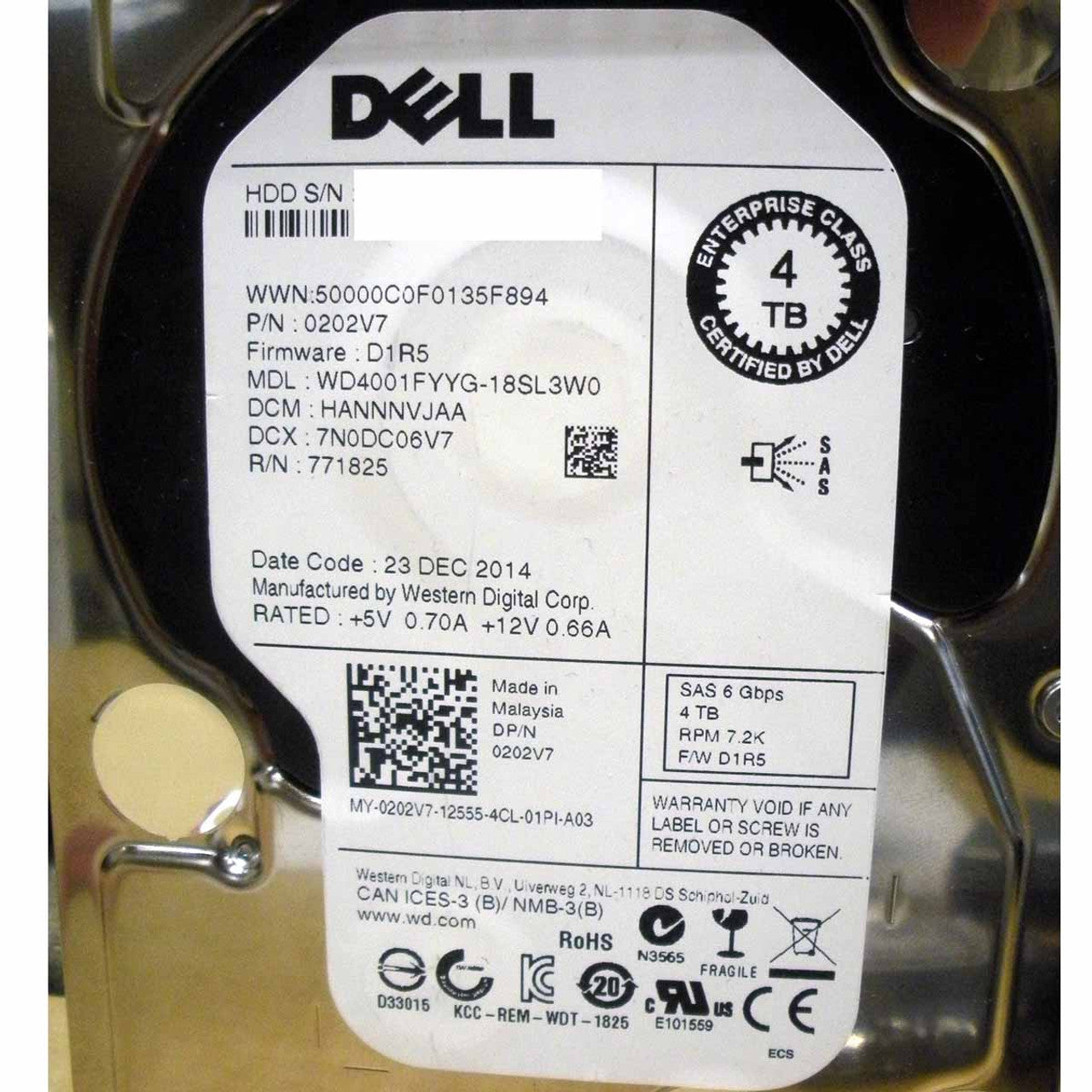 Dell 202V7 Hard Drive 4TB 7.2K Nearline SAS 3.5in