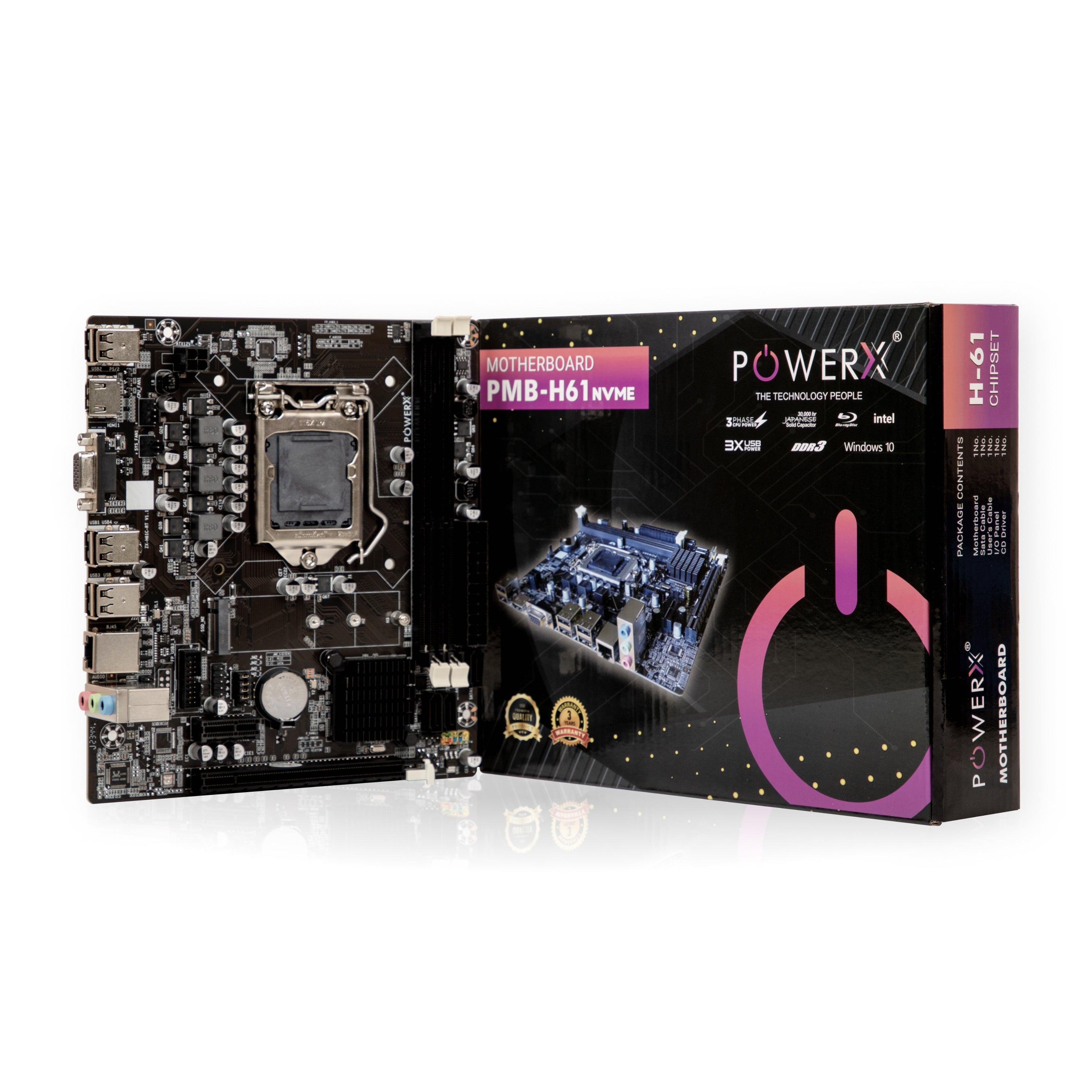 POWERX PMB-H61-DDR3 Motherboard | Intel LGA1155 Socket | DDR3 RAM | H61 Chipset | 16GB Max Memory | NVMe, HDMI, USB | Micro-ATX