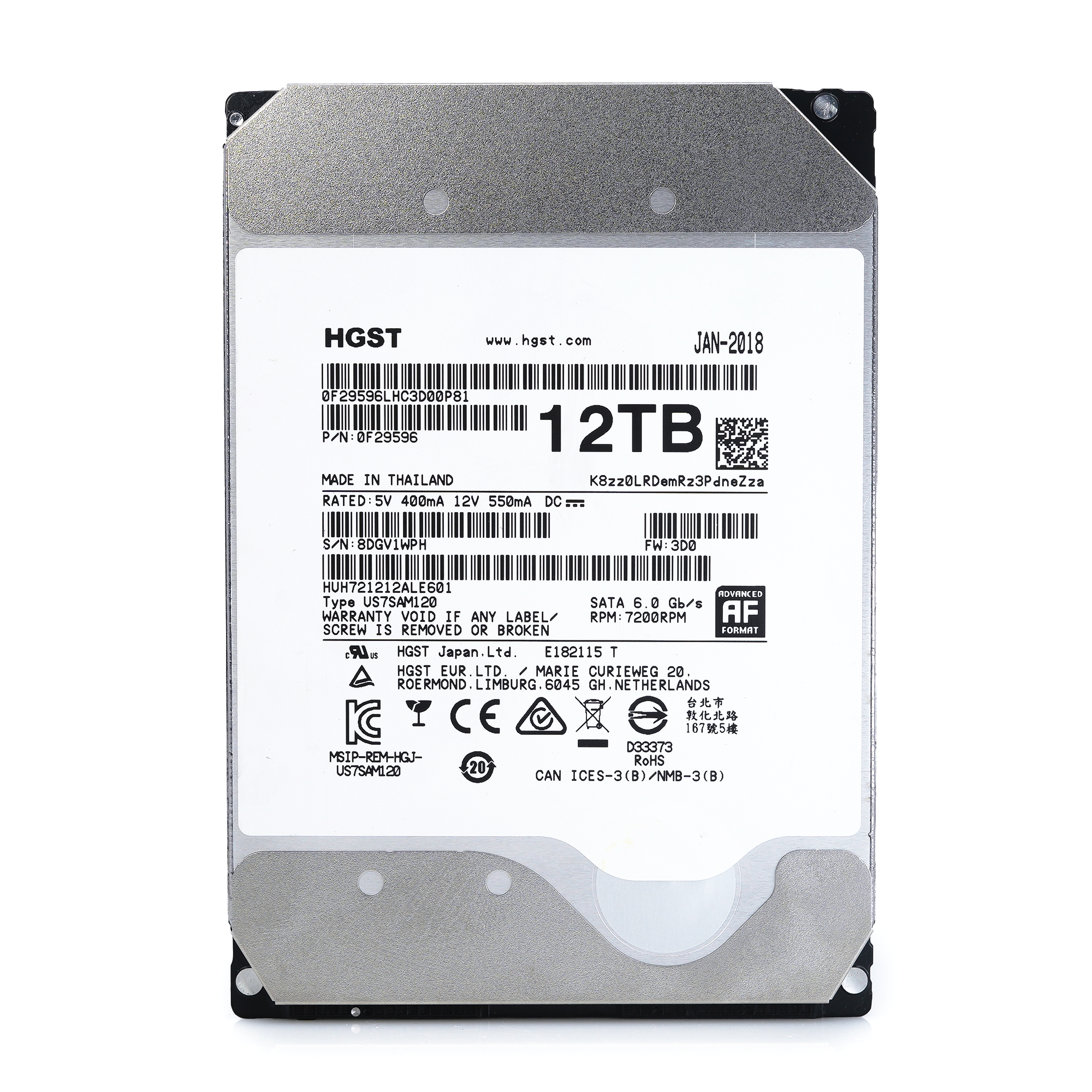HGST Ultrastar He12 HUH721212ALE601 0F29596 12TB 7.2K RPM Power Disable SATA 6Gb/s 3.5" HDD