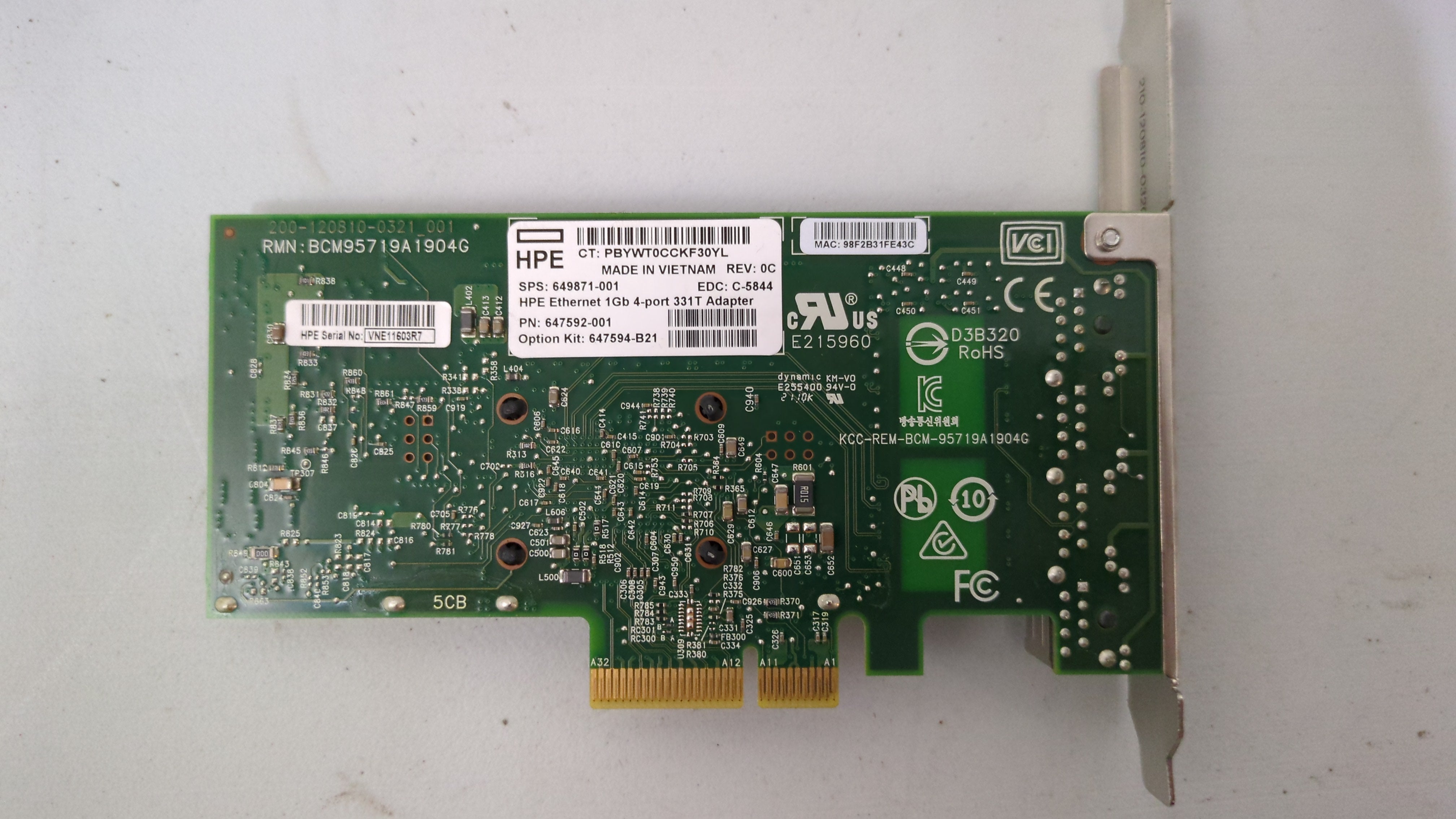 HPE 647594-B21 - 10Gb 4-Port 331T Adapter Label Detail | Alo Tech Solutions