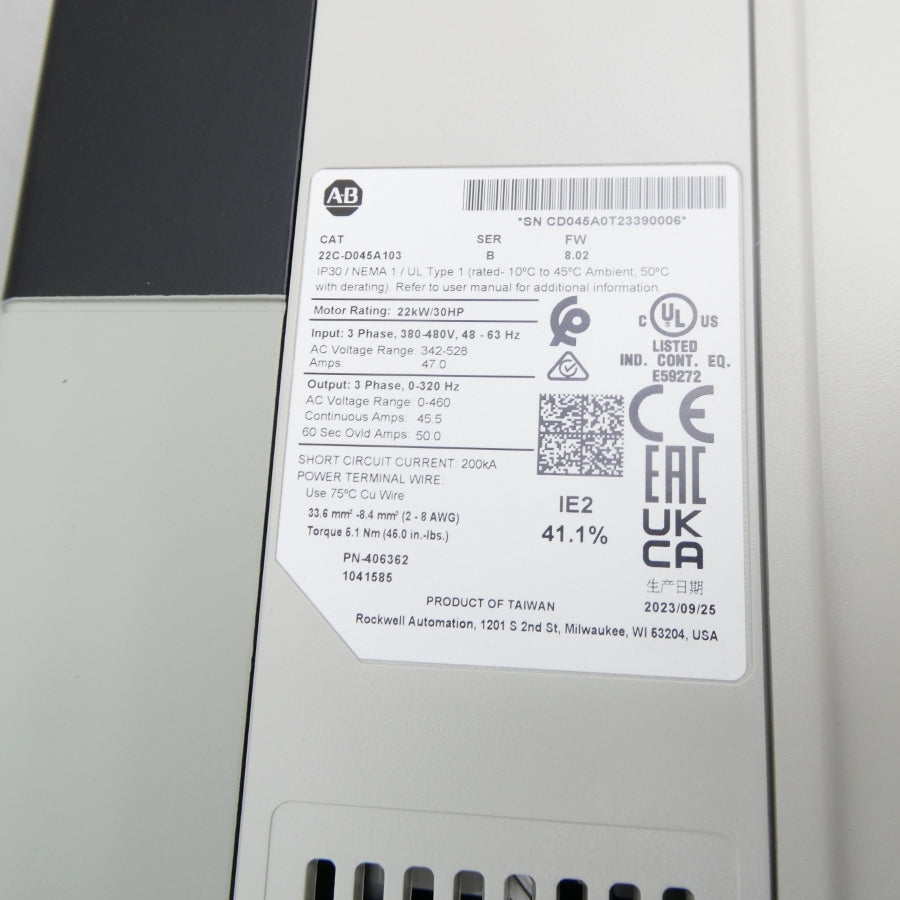 ALLEN BRADLEY 22C-D045A103 SER. B F/W 8.02 380-480V 47.0 NSNP