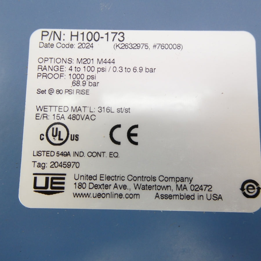 UNITED ELECTRIC H100-173 480VAC 15A 4-100PSI NSMP