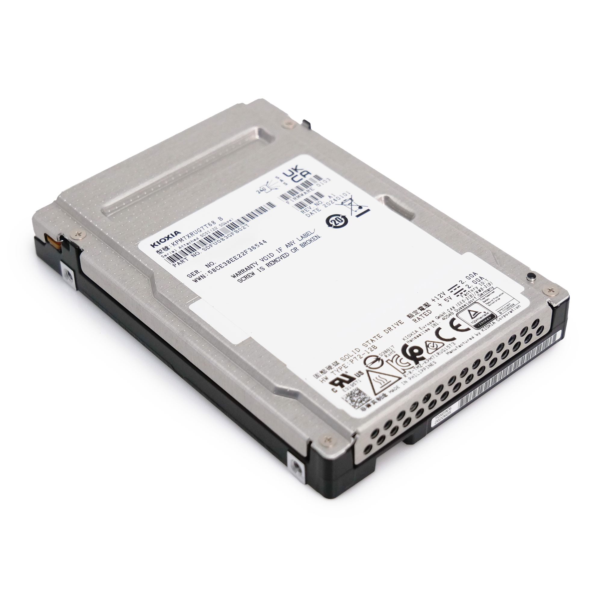 Kioxia PM7-R KPM7XRUG7T68 7.68TB 1 DWPD SAS-4 25Gb/s Read Intensive TLC 2.5in Refurbished SSD