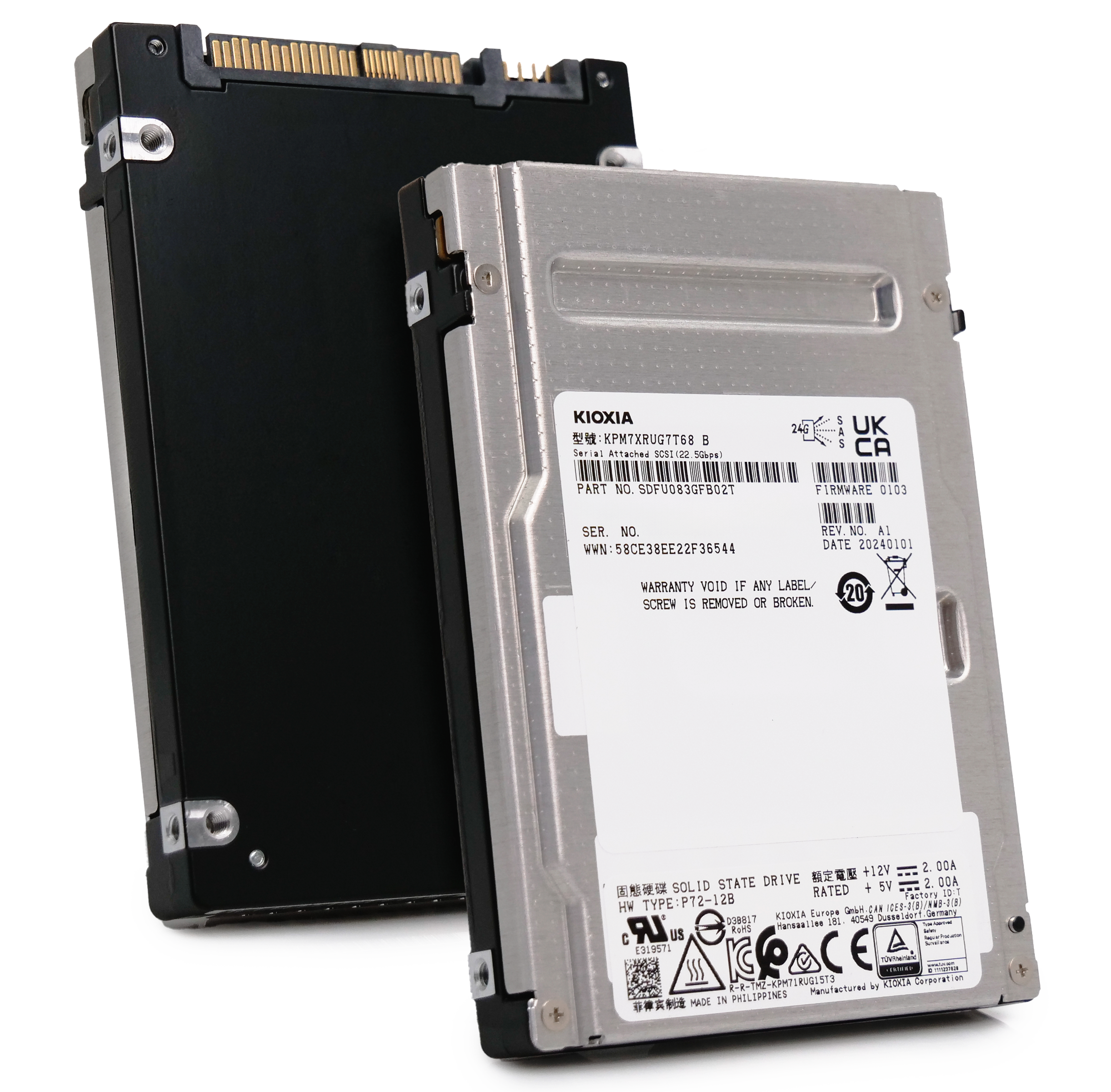 Kioxia PM7-R KPM7XRUG7T68 7.68TB 1 DWPD SAS-4 25Gb/s Read Intensive TLC 2.5in Refurbished SSD