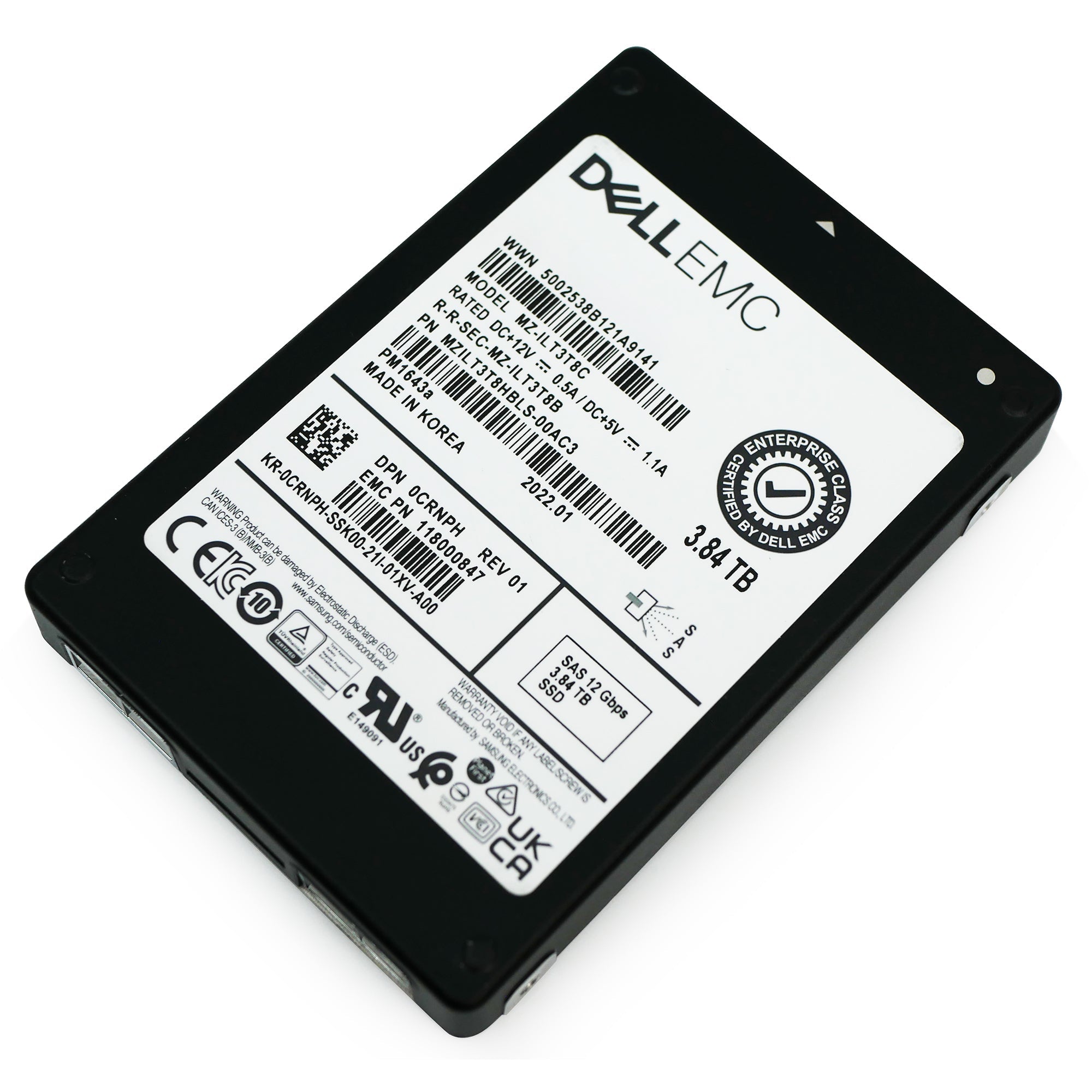 Dell/Samsung PM1643a MZILT3T8HBLS 3.84TB 1 DWPD SAS 12Gb/s 2.5in Refurbished SSD