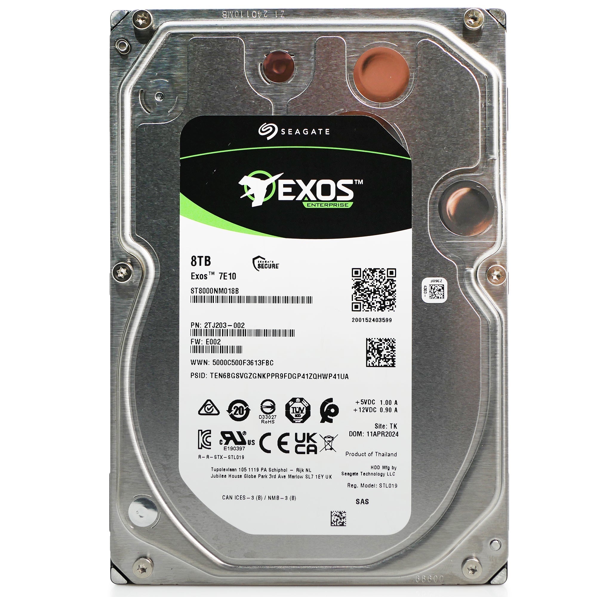 Seagate Exos 7E10 ST8000NM018B 8TB 7.2K RPM SAS 12Gb/s 512e 3.5in Hard Drive