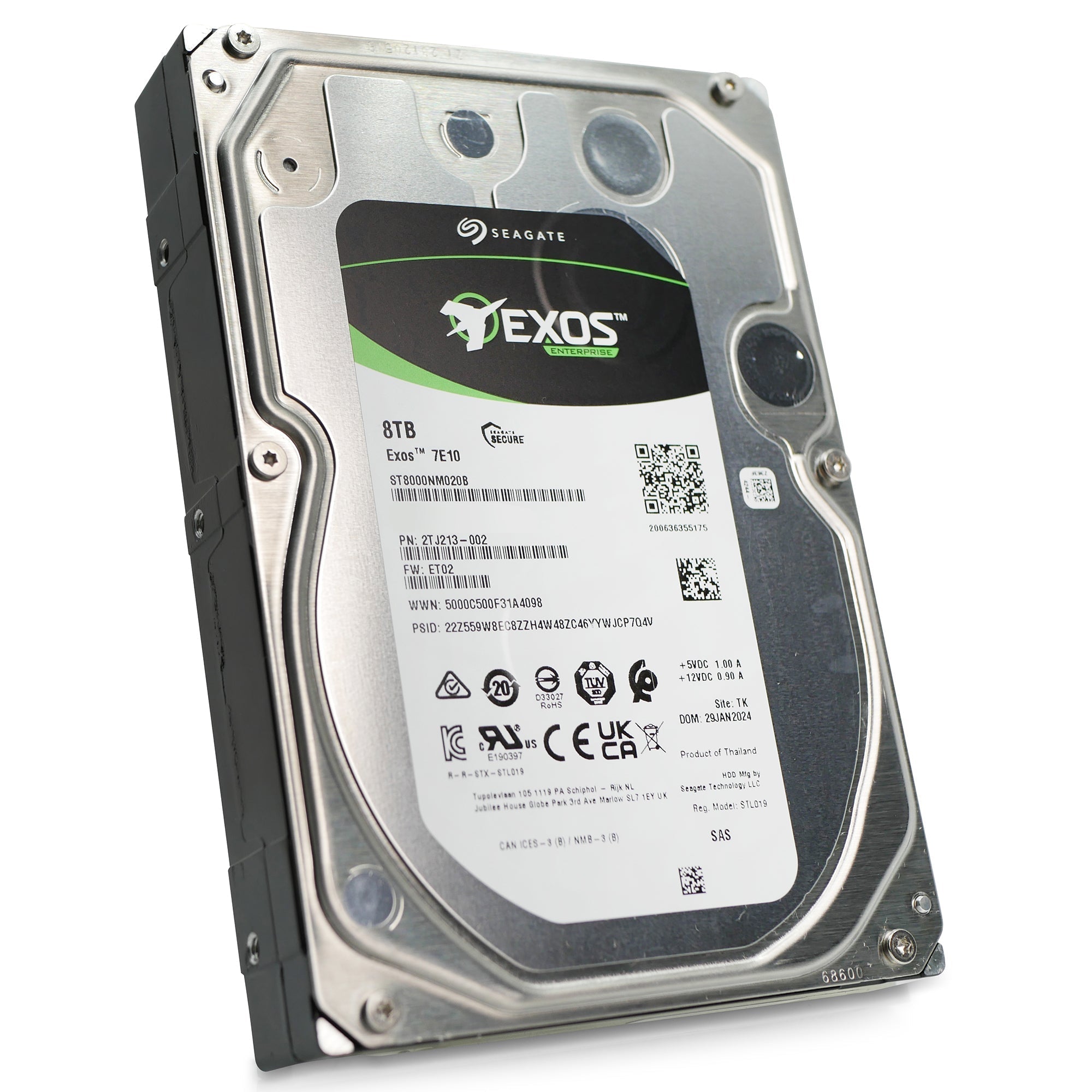 Seagate Exos 7E10 ST8000NM020B 8TB 7.2K RPM SAS 12Gb/s 512e 3.5in Hard Drive