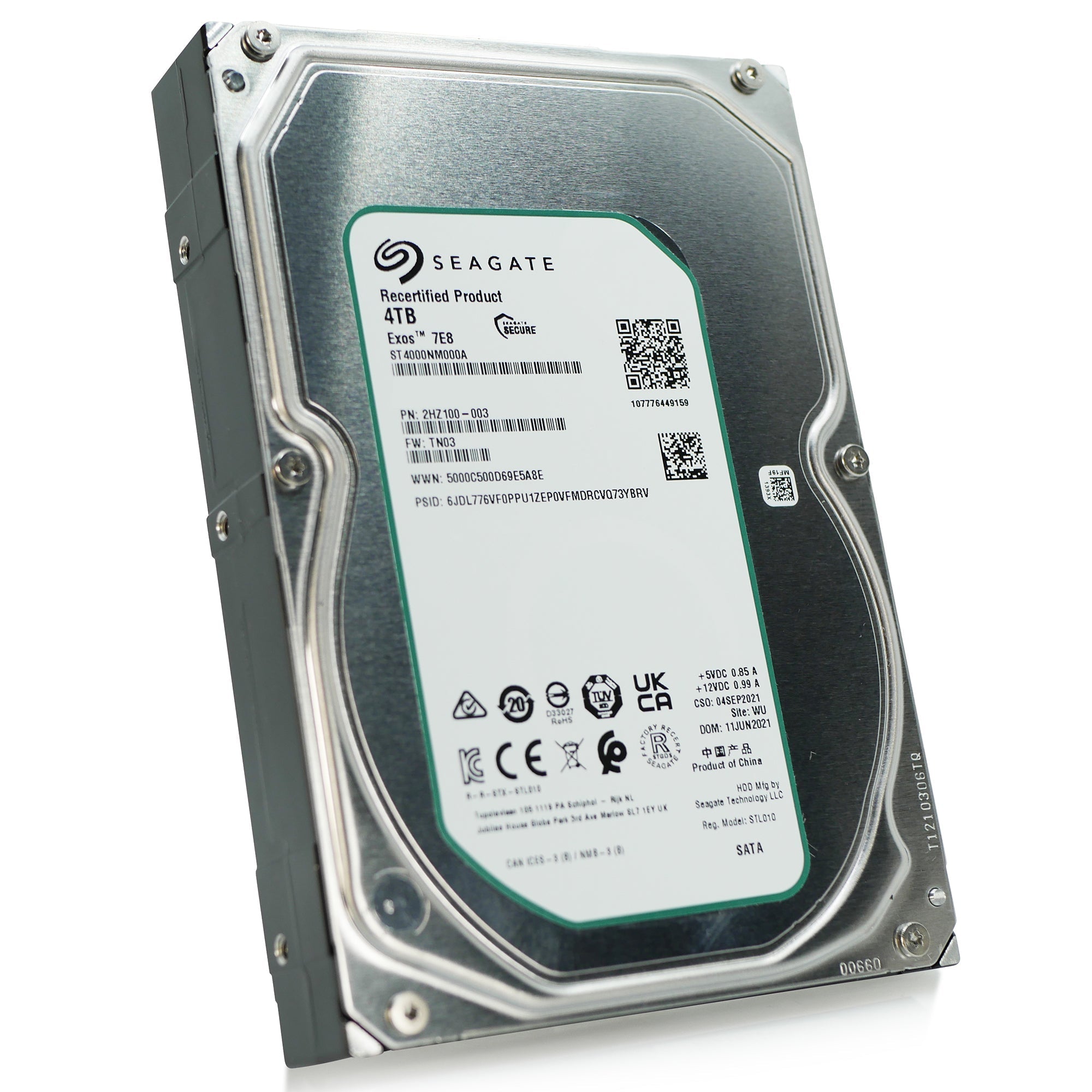Seagate Exos 7E8 ST4000NM000A 4TB 7.2K RPM SATA 6Gb/s 512n 3.5in Recertified Hard Drive