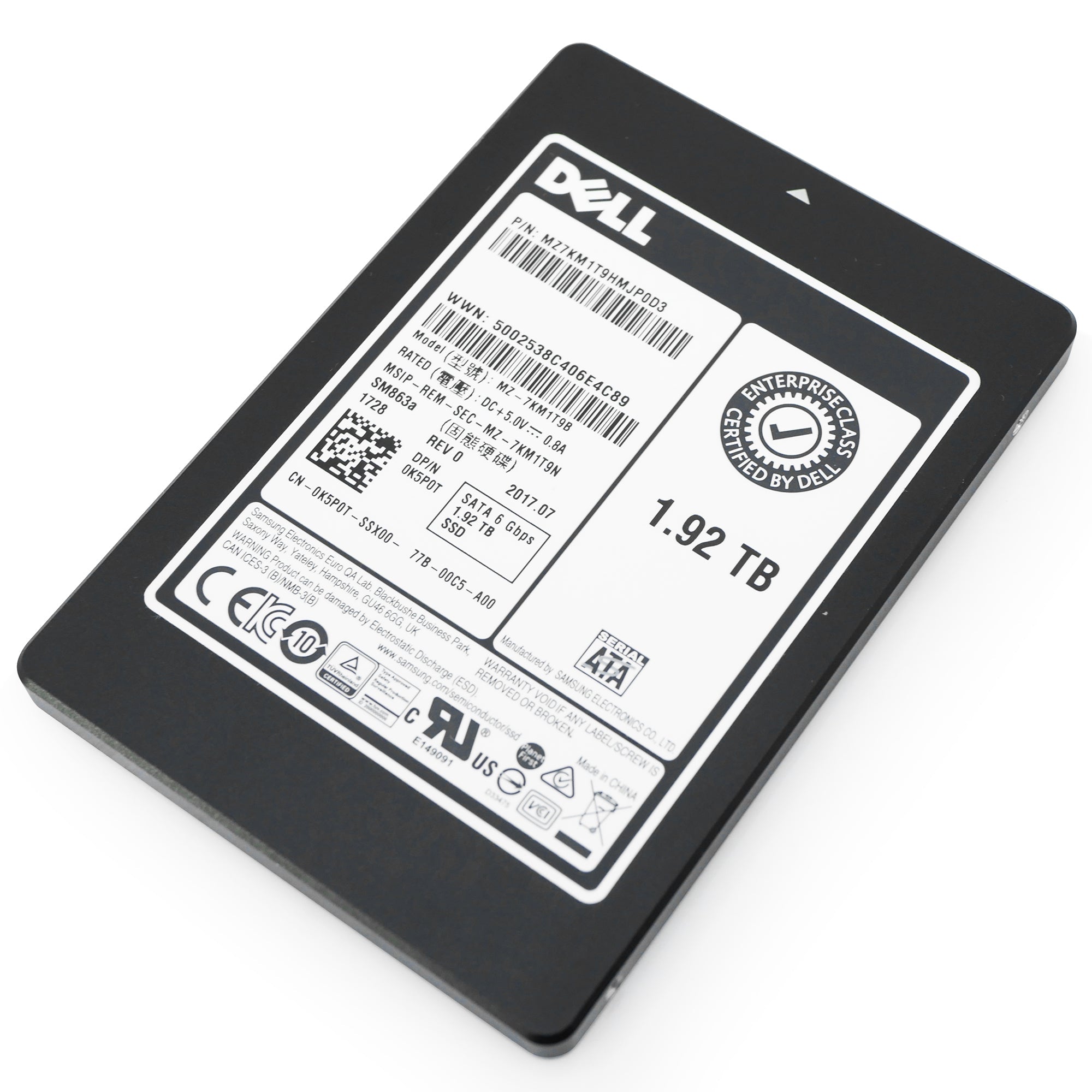 Dell/Samsung SM863a MZ7KM1T9HMJP0D3 1.92TB 3.6 DWPD SATA 6Gb/s V-NAND 2.5in Refurbished SSD