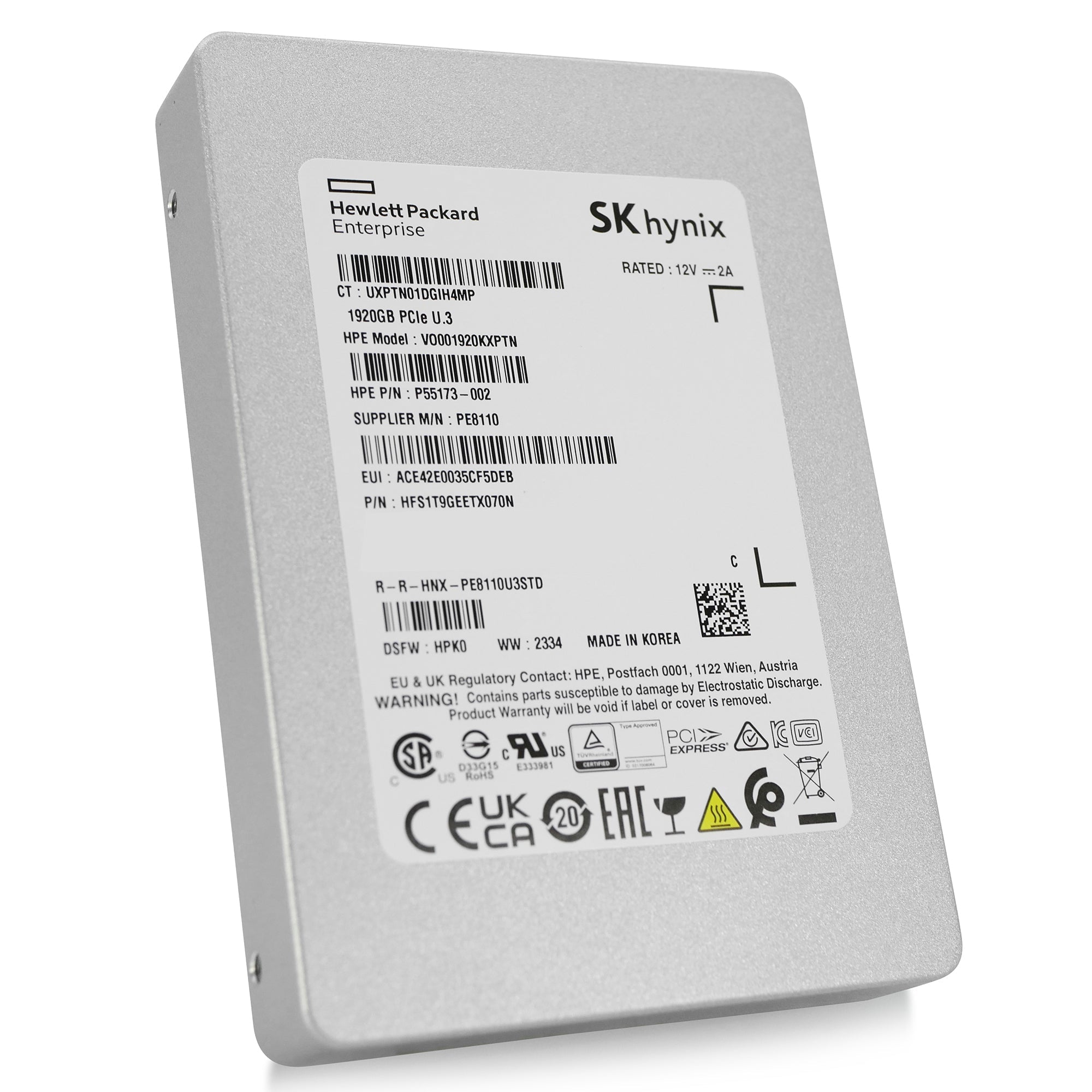 HP/SK hynix PE8110 HFS1T9GEETX070N P55173-002 1.92TB 1 DWPD PCIe Gen 4.0 x4 8GB/s 4D V6 TLC U.3 NVMe 2.5in Solid State Drive