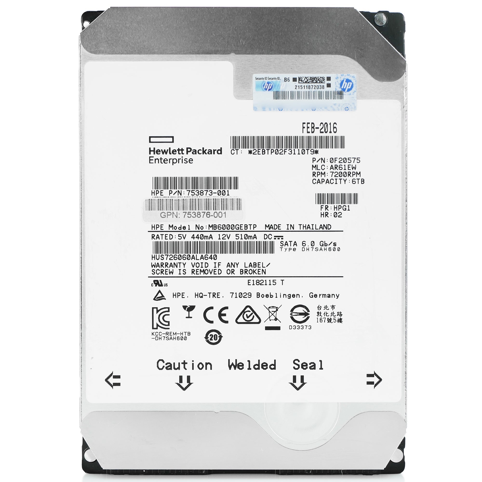 HP/HGST Ultrastar He6 HUS726060ALA640 0F20575 6TB 7.2K RPM SATA 6Gb/s 512n 3.5in Refurbished HDD