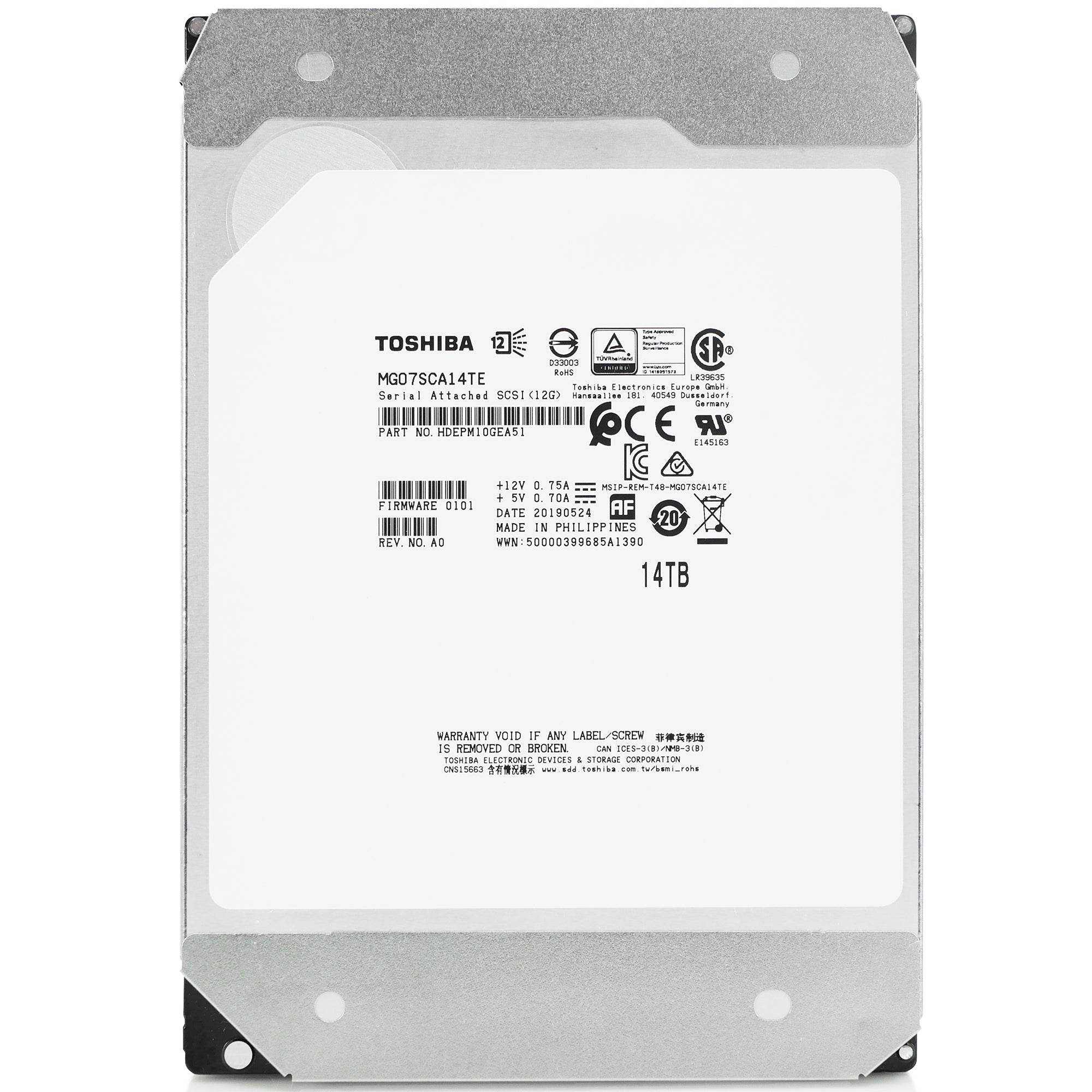 Toshiba MG07 MG07SCA14TE 14TB 7.2K RPM SAS 12Gb/s 512e 3.5in Refurbished HDD