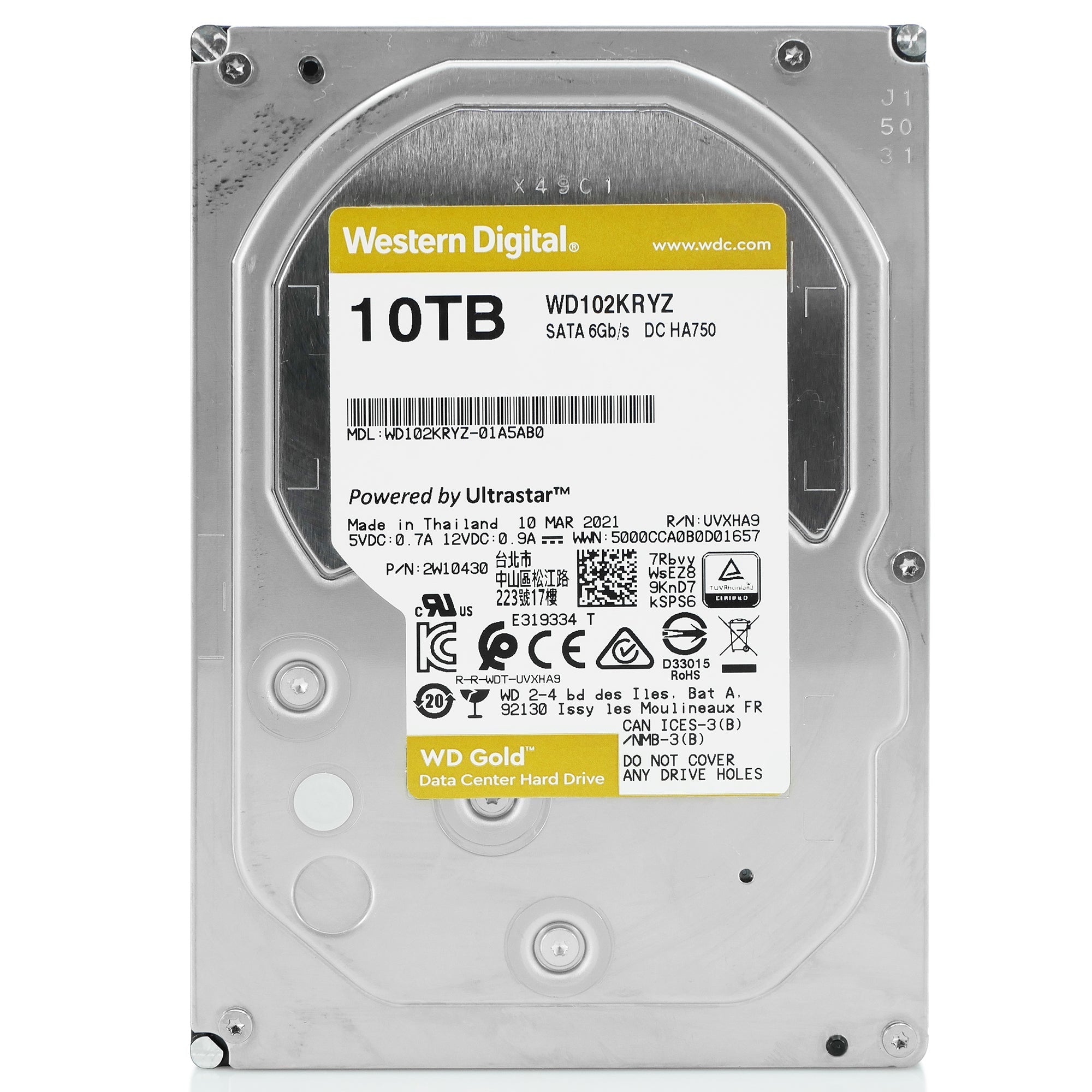 Western Digital Gold WD102KRYZ 10TB 7.2K RPM SATA 6Gb/s 512e 256MB 3.5" HDD