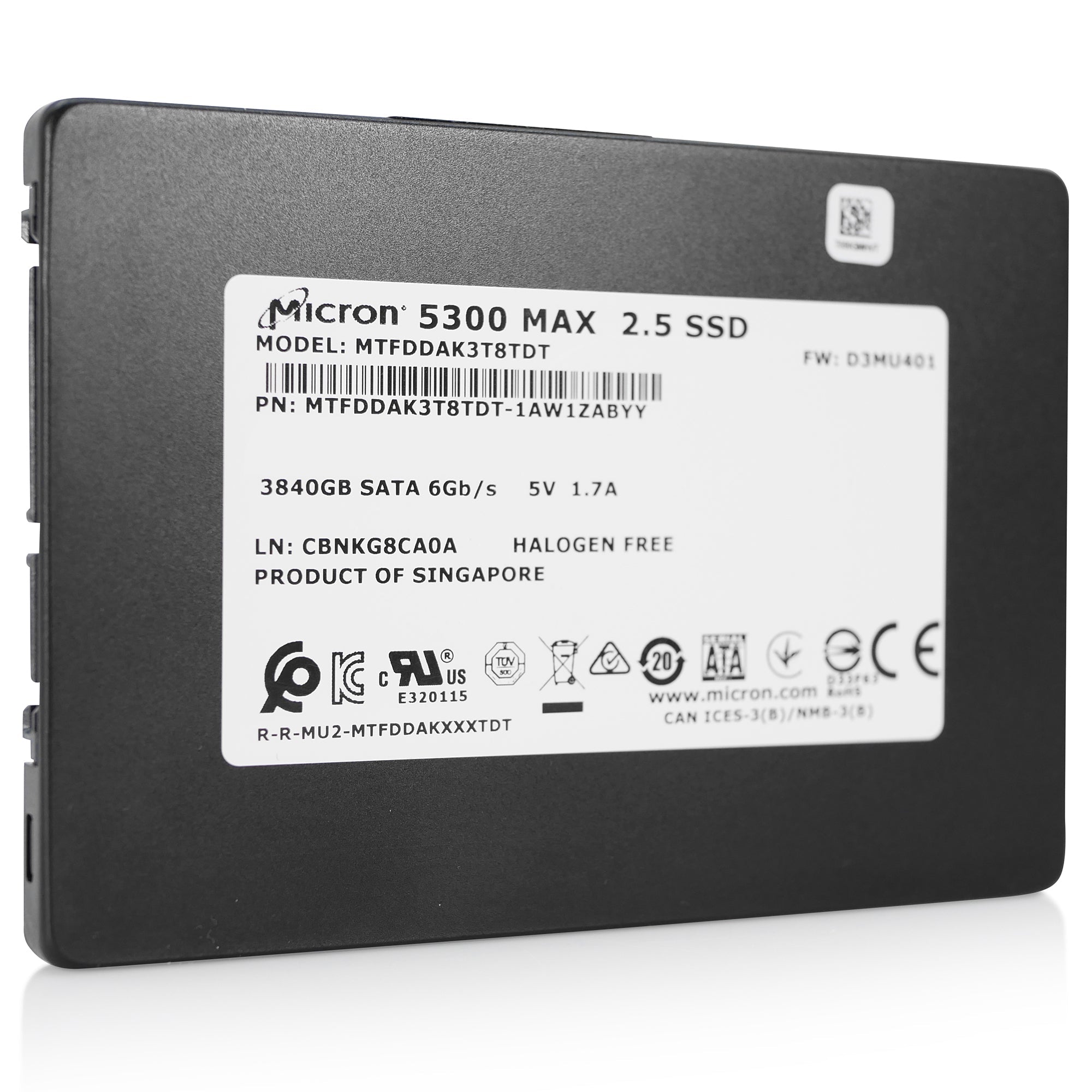 Micron 5300 MAX MTFDDAK3T8TDT 3.84TB SATA 6Gb/s 3D TLC 2.5in Solid State Drive