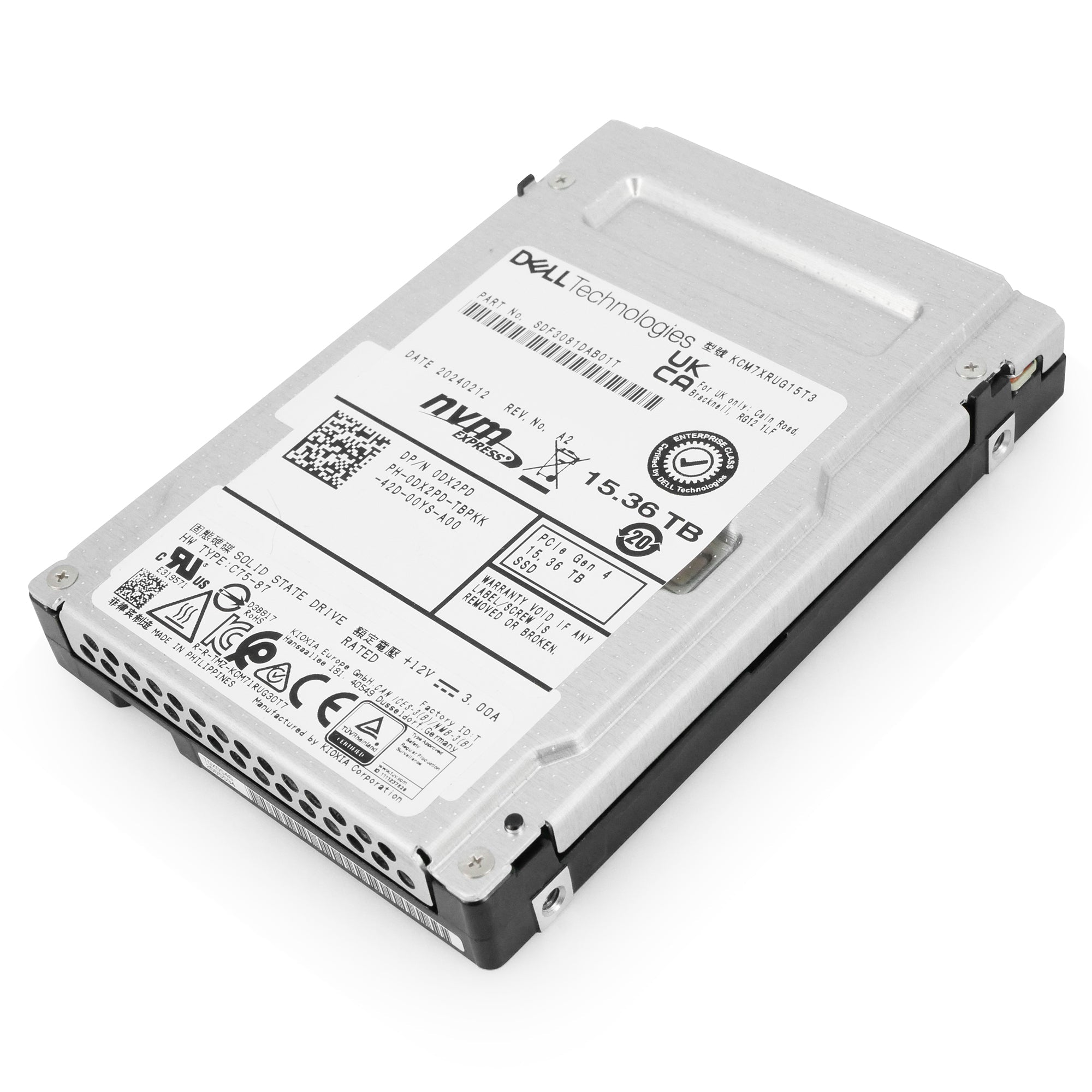 Kioxia CM7-R KCM7XRUG15T3 0DX2PD 15.36TB 1DWPD PCIe Gen 4.0 x4 8GB/s U.2 NVMe Read Intensive 3D TLC 2.5in Solid State Drive