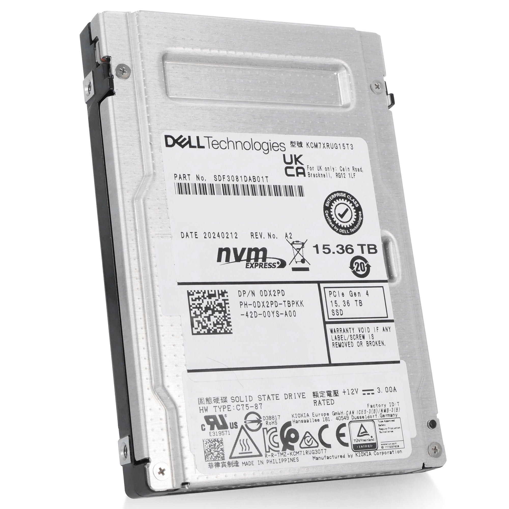 Dell/Kioxia CM7-R KCM7XRUG15T3 15.36TB 1 DWPD PCIe Gen 4.0 x4 8GB/s U.2 NVMe 2.5in SSD