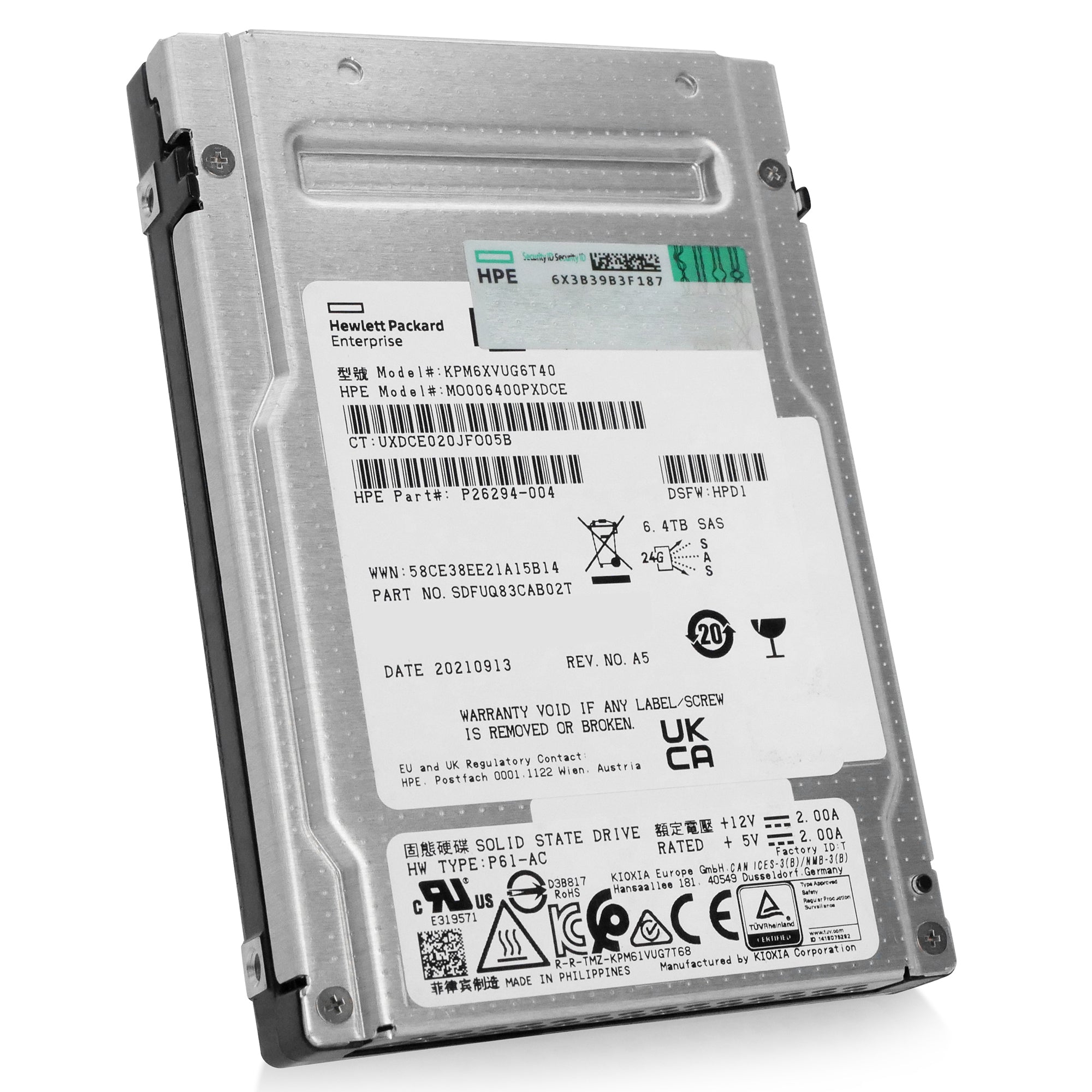 HP/Kioxia PM6-V KPM6XVUG6T40 6.4TB 3 DWPD SAS-4 24Gb/s 3D TLC 2.5in Recertified Solid State Drive