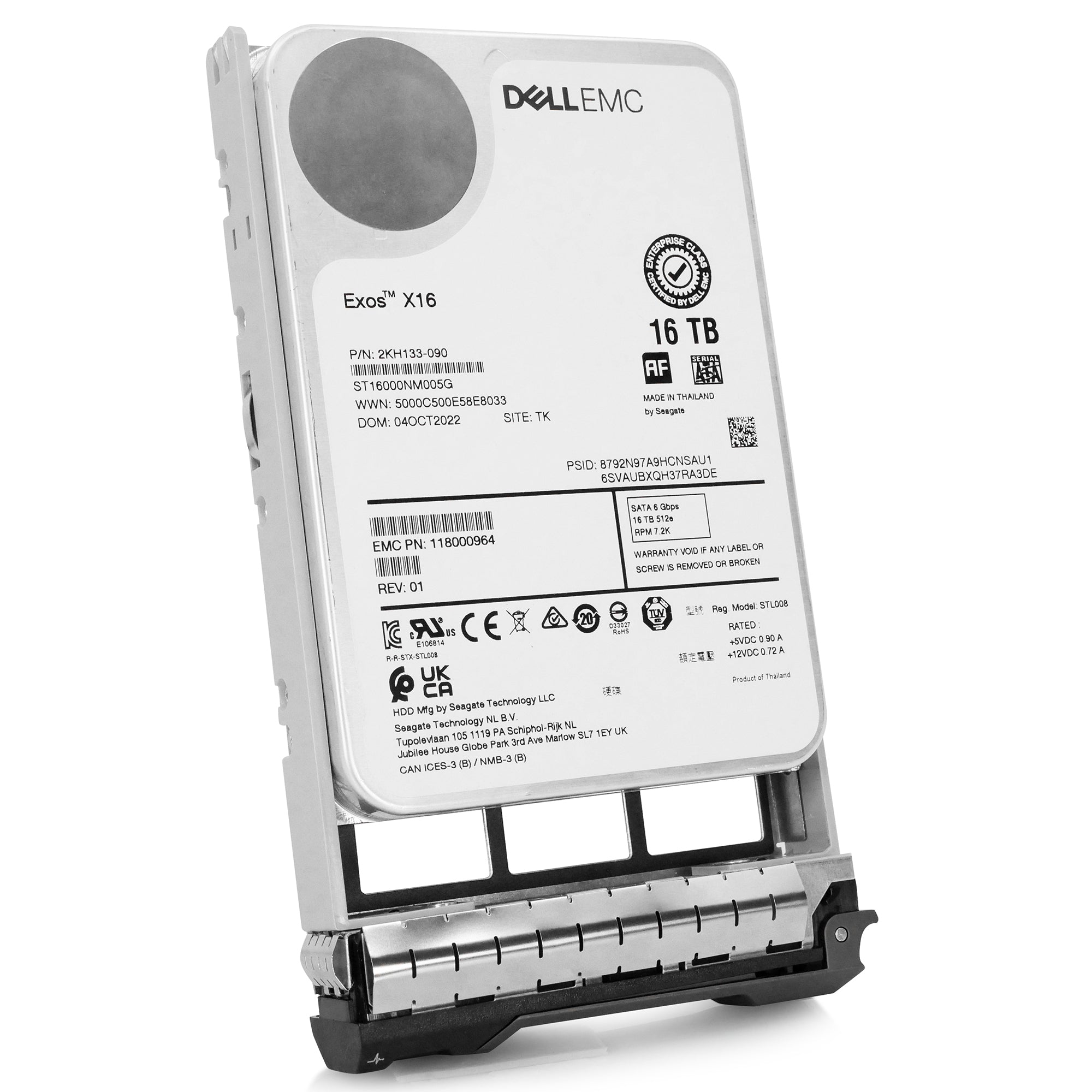Dell G13 ST16000NM005G 039XRY 16TB 7.2K RPM SATA 6Gb/s 4Kn CMR 3.5in Refurbished HDD
