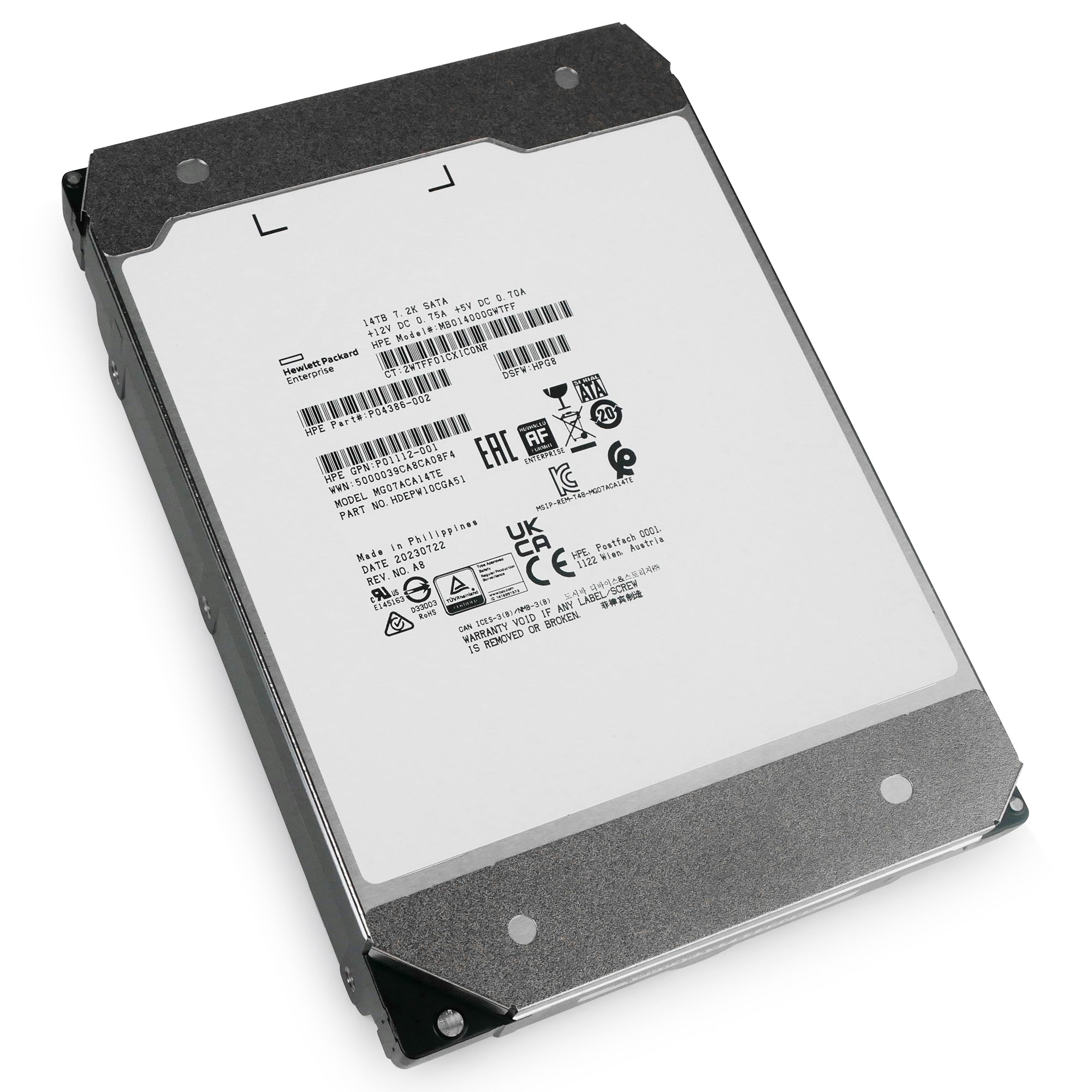 HP/Toshiba MG07 MG07ACA14TE 14TB 7.2K RPM SATA 6Gb/s 512e 3.5in Refurbished Power Disable HDD