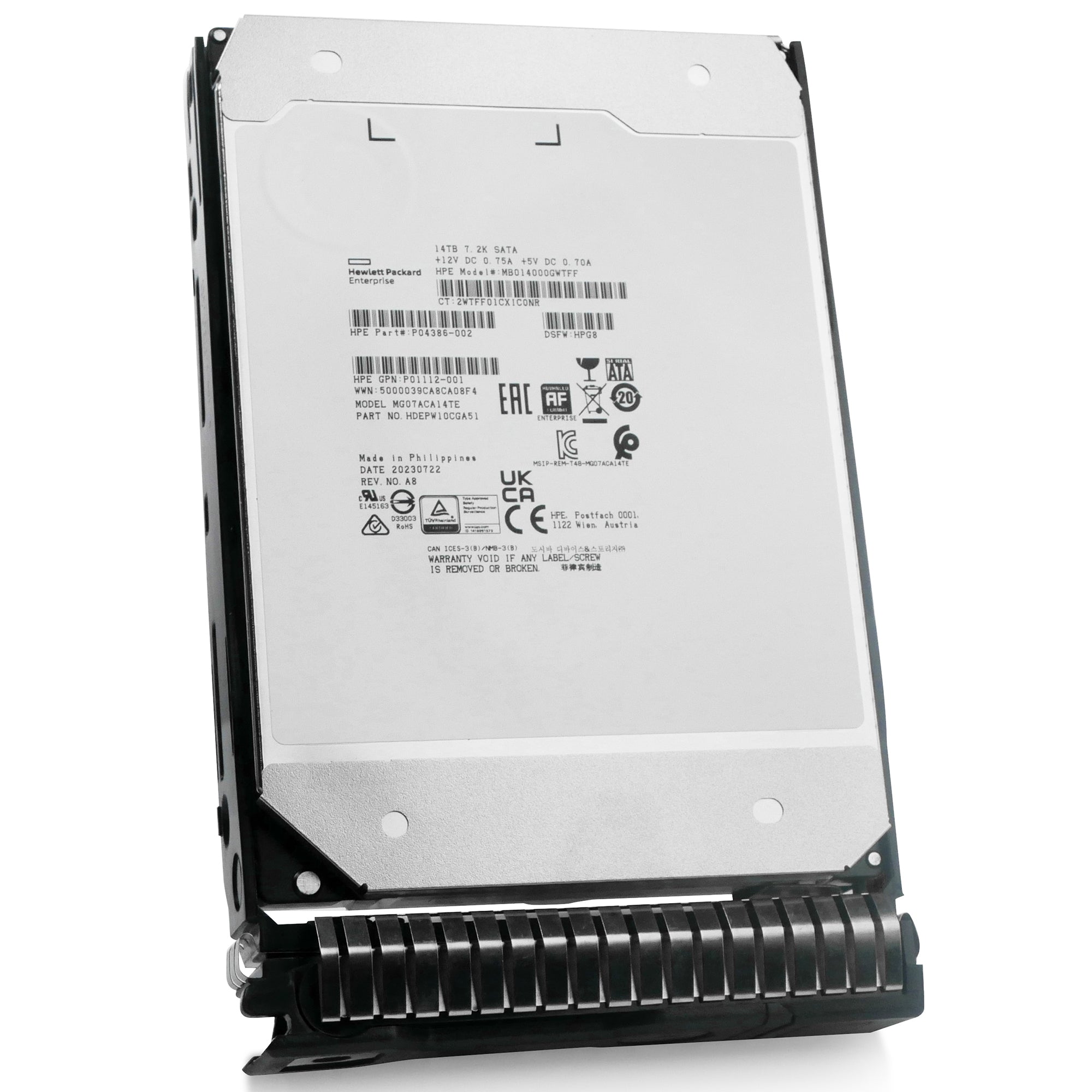 HP Generation 8 MB014000GWTFF P04386-002 14TB 7.2K RPM SATA 6Gb/s 512e 3.5in Power Disable Hard Drive