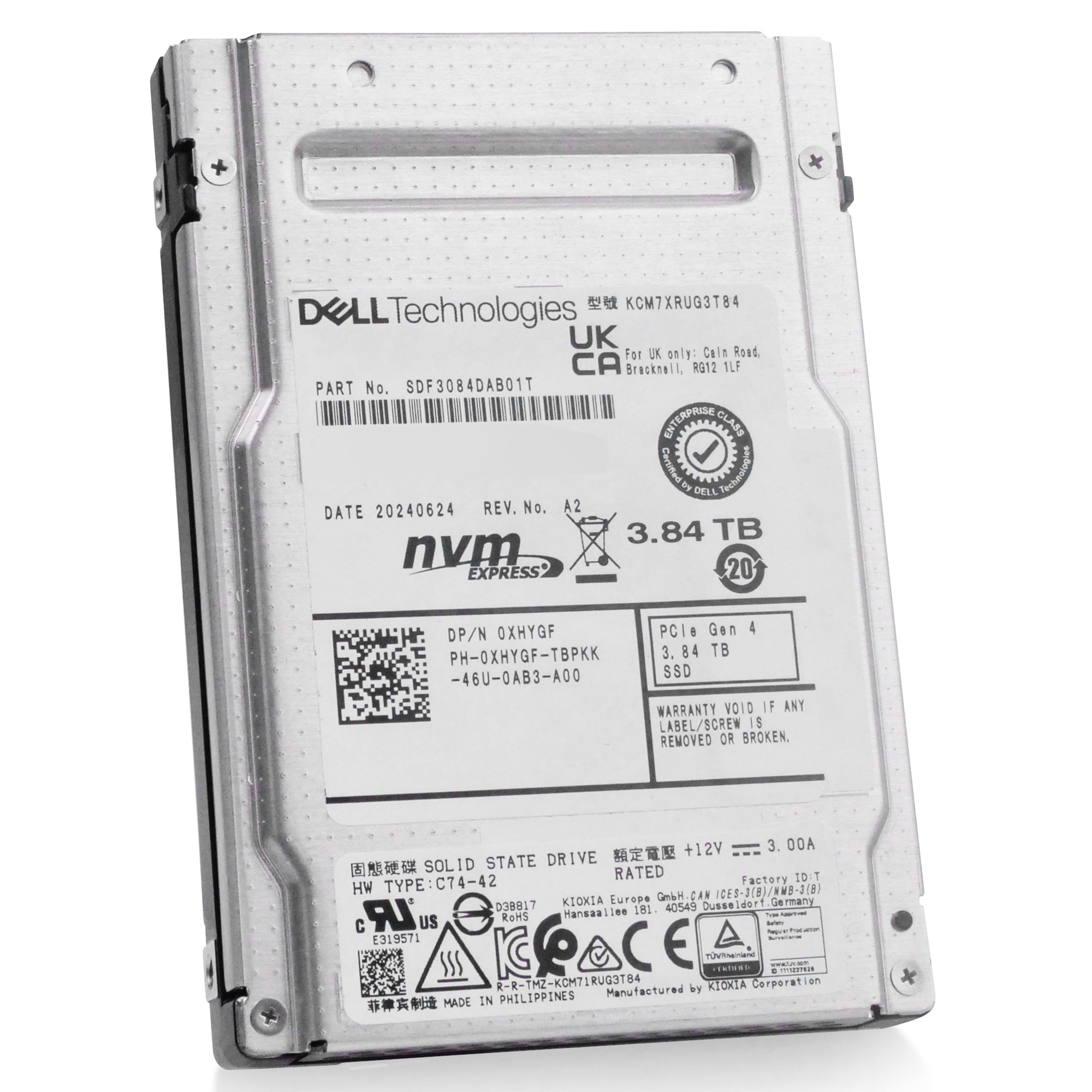 Dell/Kioxia CM7-R KCM7XRUG3T84 3.84TB 1 DWPD PCIe Gen 4.0 x4 8GB/s 3D TLC U.2 NVMe 2.5in Solid State Drive