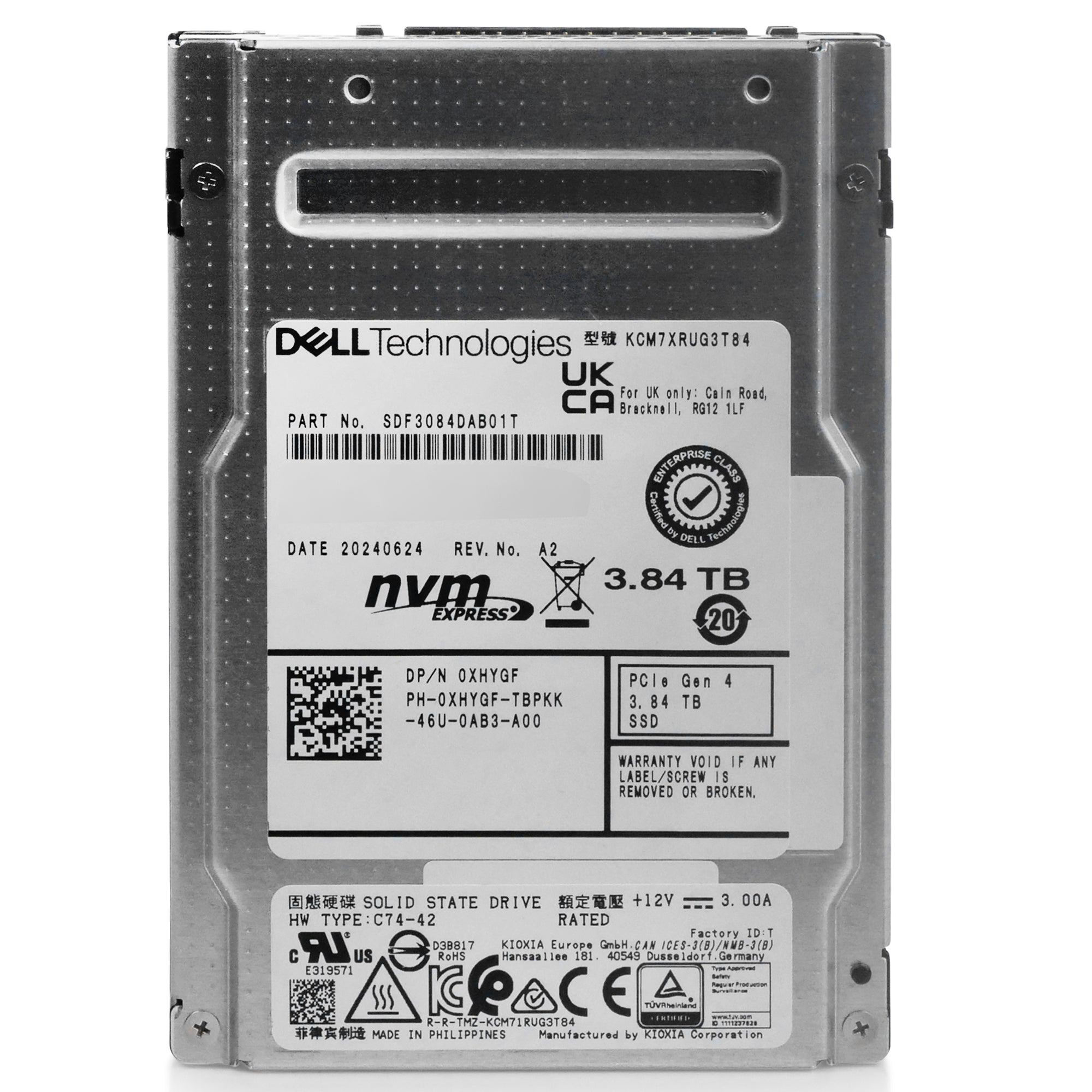 Dell/Kioxia CM7-R KCM7XRUG3T84 3.84TB 1 DWPD PCIe Gen 4.0 x4 8GB/s 3D TLC U.2 NVMe 2.5in Solid State Drive