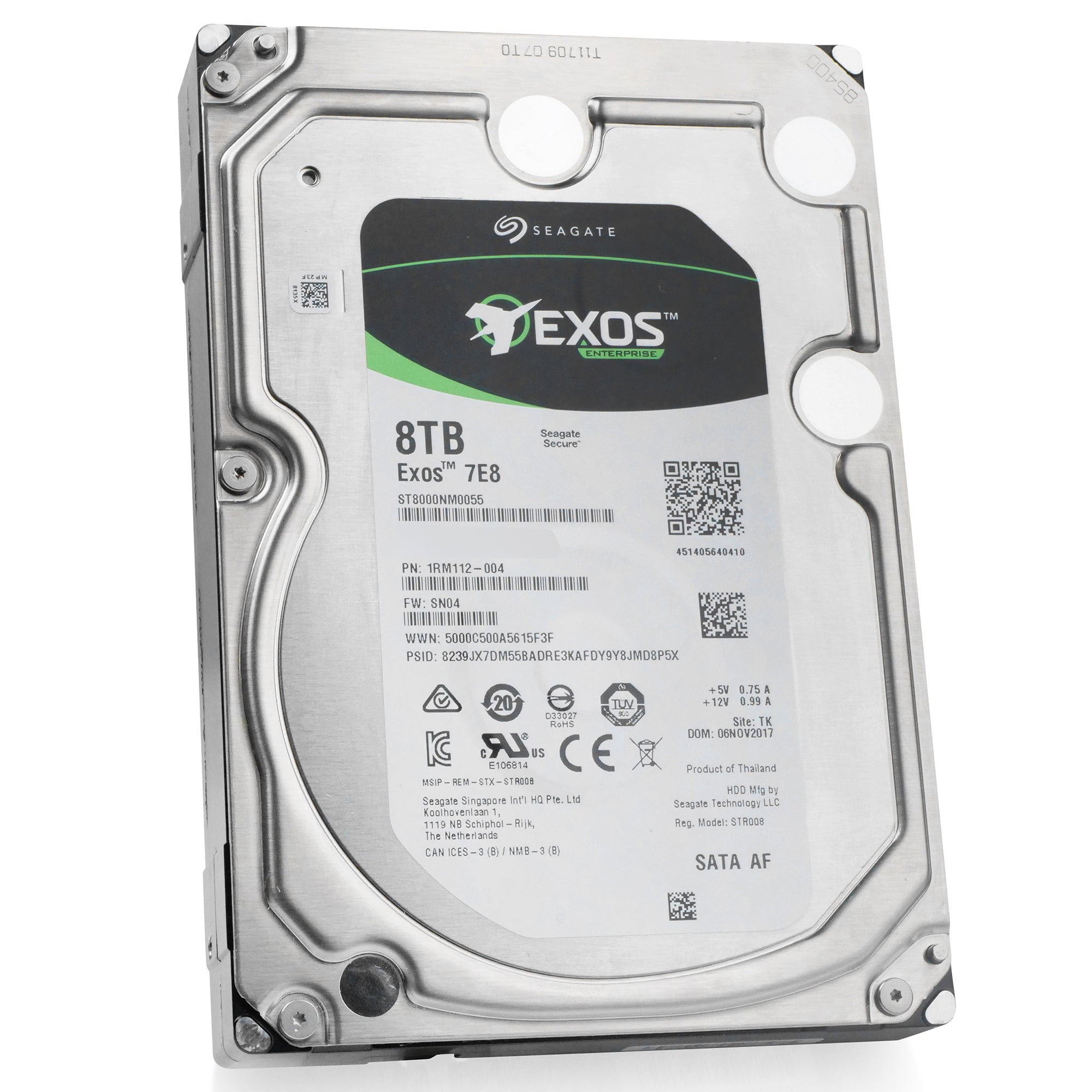 Seagate Exos 7E8 ST8000NM0055 8TB 7.2K RPM SATA 6Gb/s 512e 3.5in Refurbished HDD