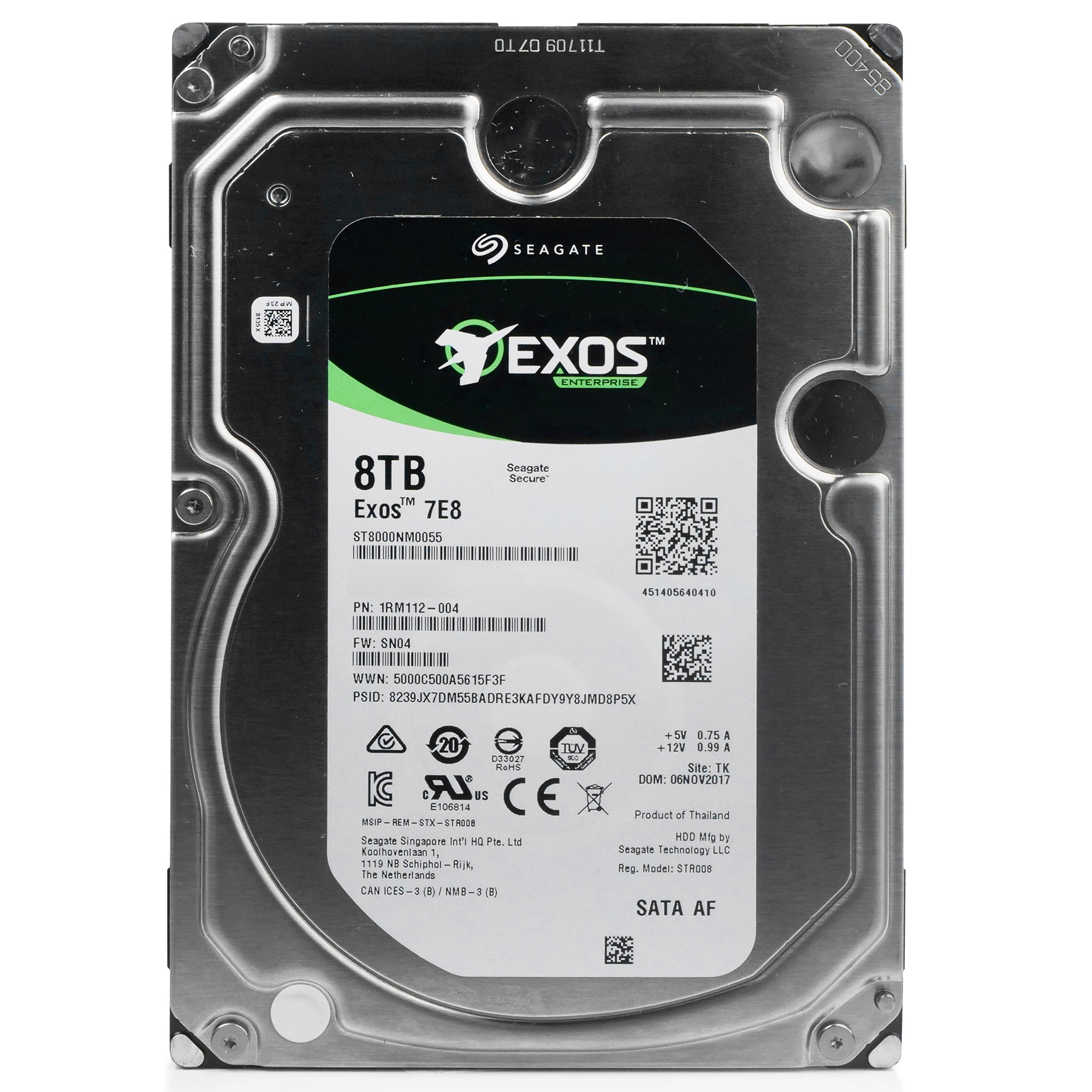 Seagate Exos 7E8 ST8000NM0055 8TB 7.2K RPM SATA 6Gb/s 512e 3.5in Refurbished HDD
