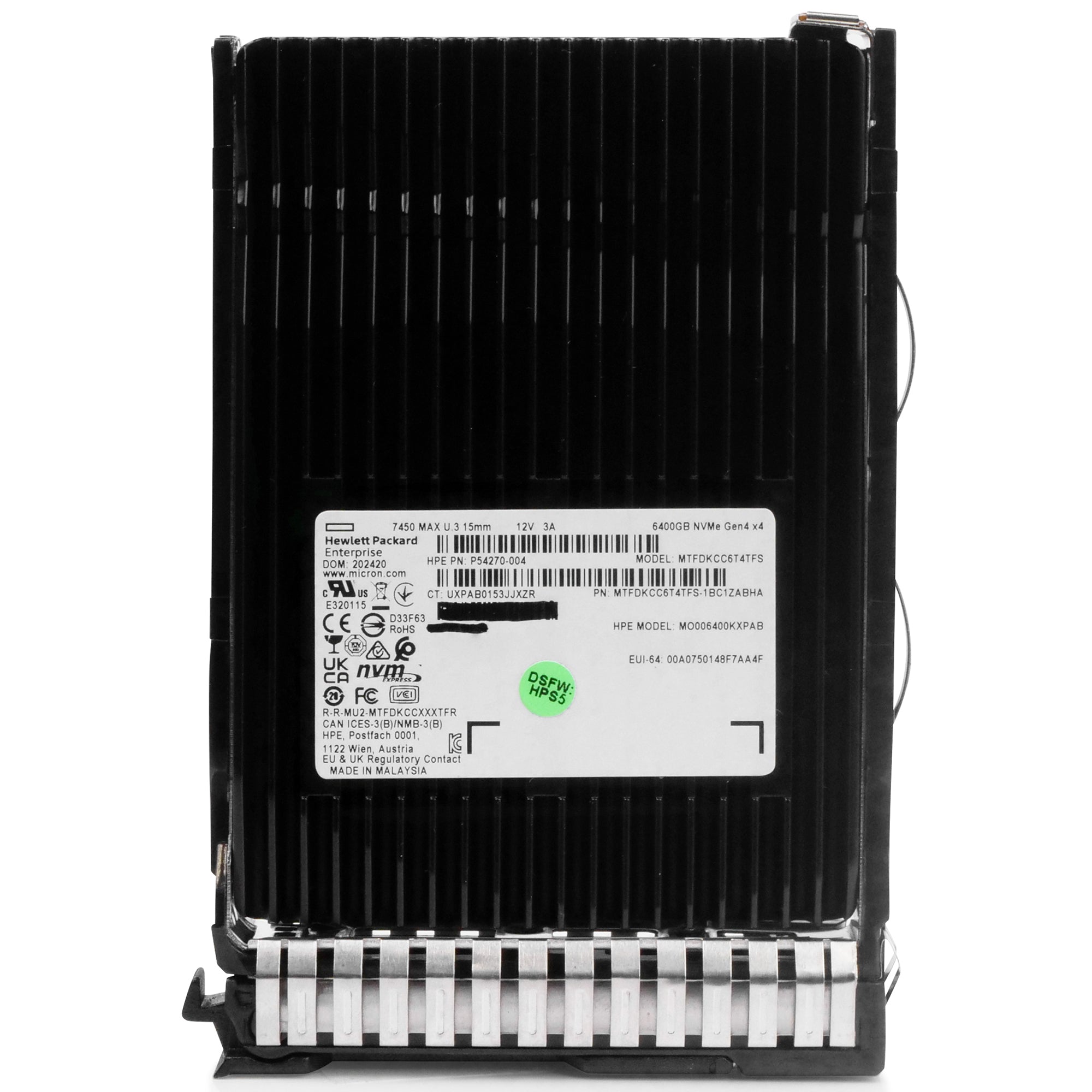 HP G8 G9 G10 MO006400KXPAB P54270-004 6.4TB 3 DWPD PCIe Gen 4.0 x4 8GB/s 3D TLC U.3 NVMe 2.5in Solid State Drive