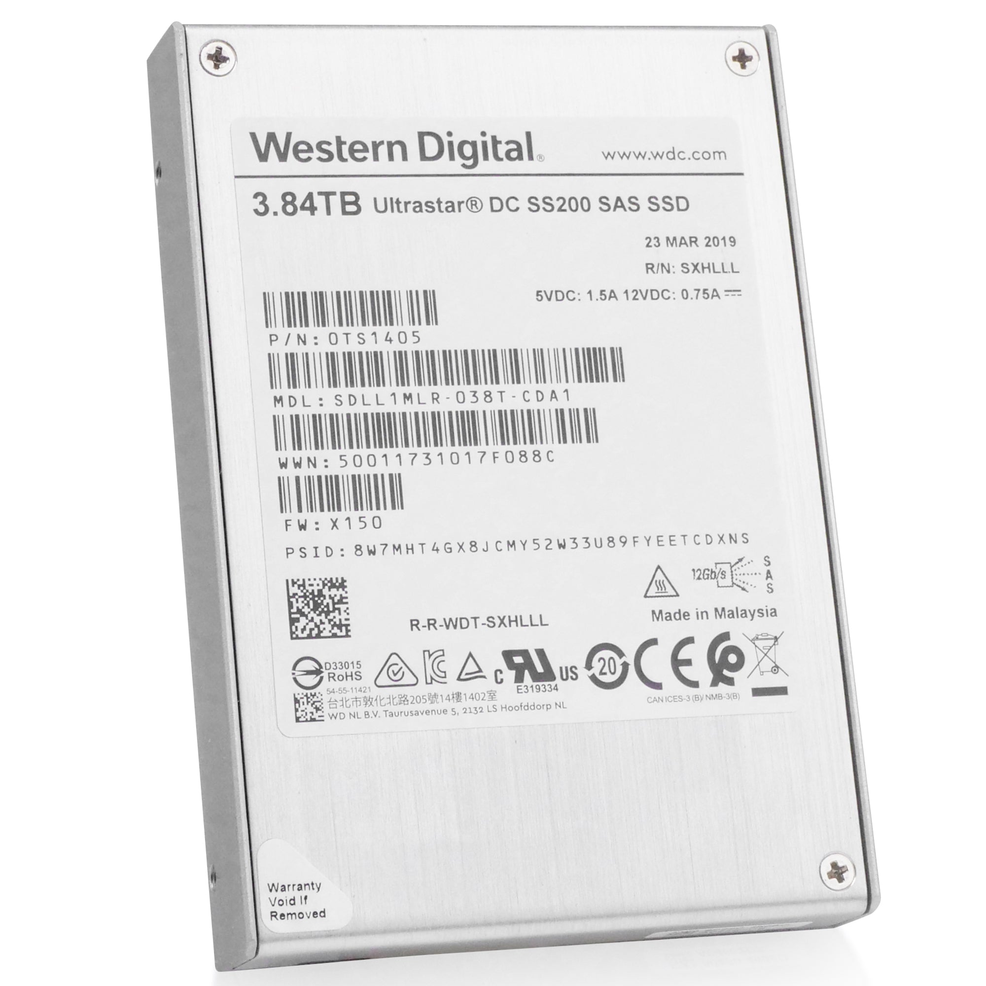 Western Digital Ultrastar DC SS200 0TS1405 3.84TB 1 DWPD SAS 12Gb/s MLC 2.5in Refurbished SSD