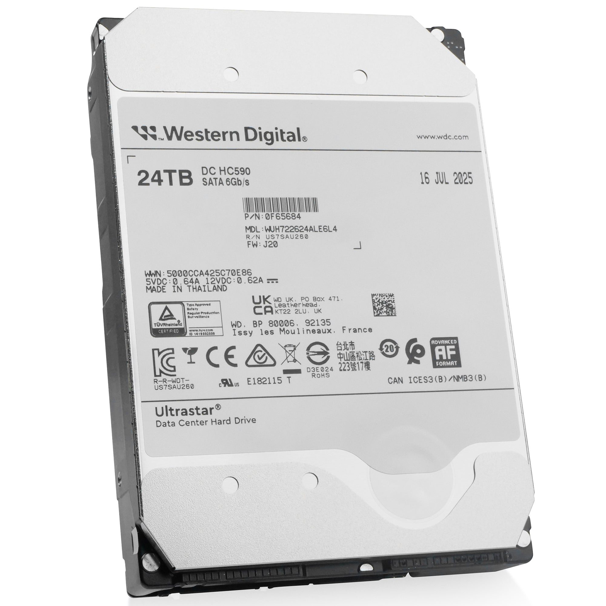 Western Digital Ultrastar HC590 WUH722624ALE6L4 0F65684 24TB 7.2K RPM SATA 6Gb/s 512e 3.5in Hard Drive