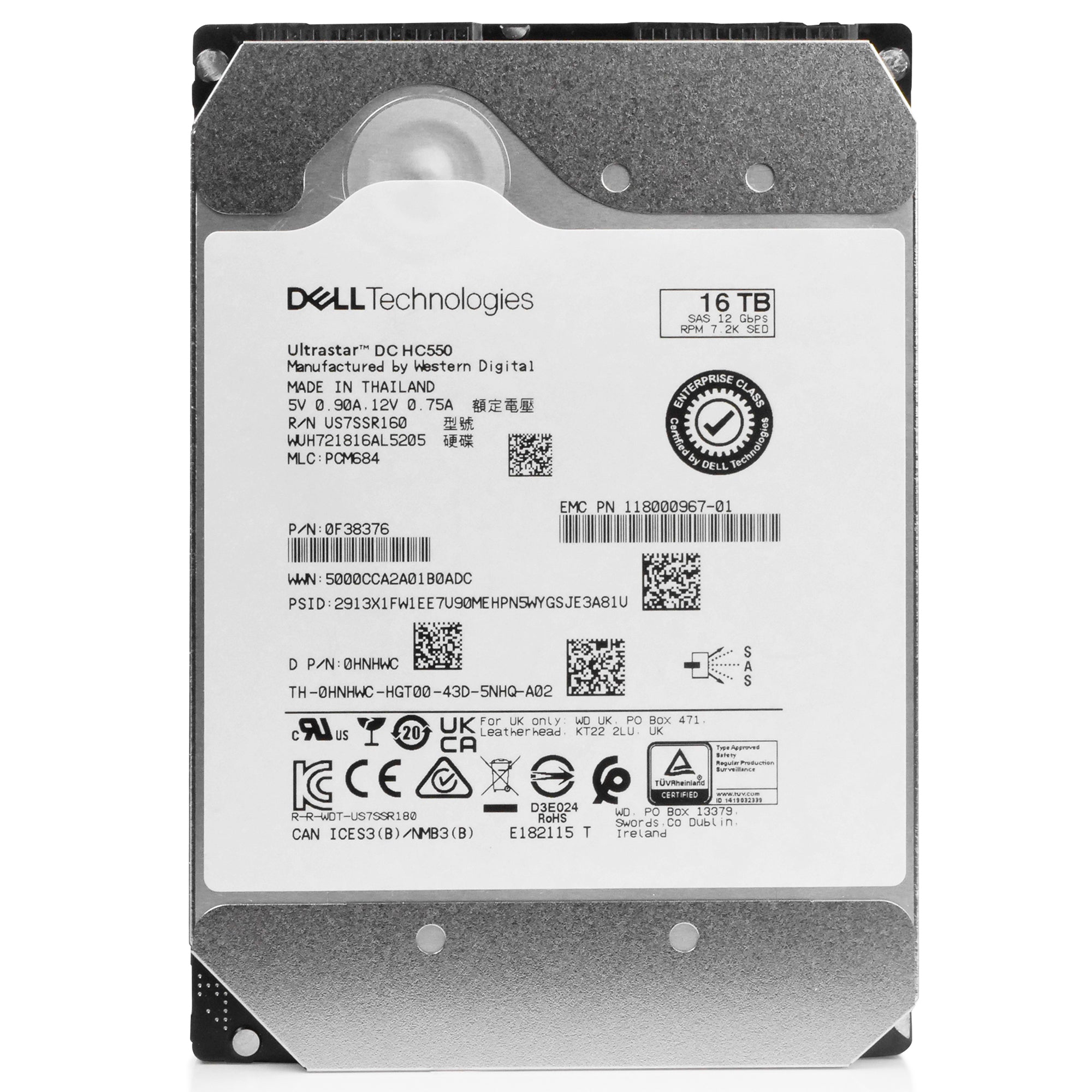 Dell/Western Digital Ultrastar DC HC550 WUH721816AL5205 0F38376 16TB 7.2K RPM SAS 12Gb/s 512e 3.5in Hard Drive