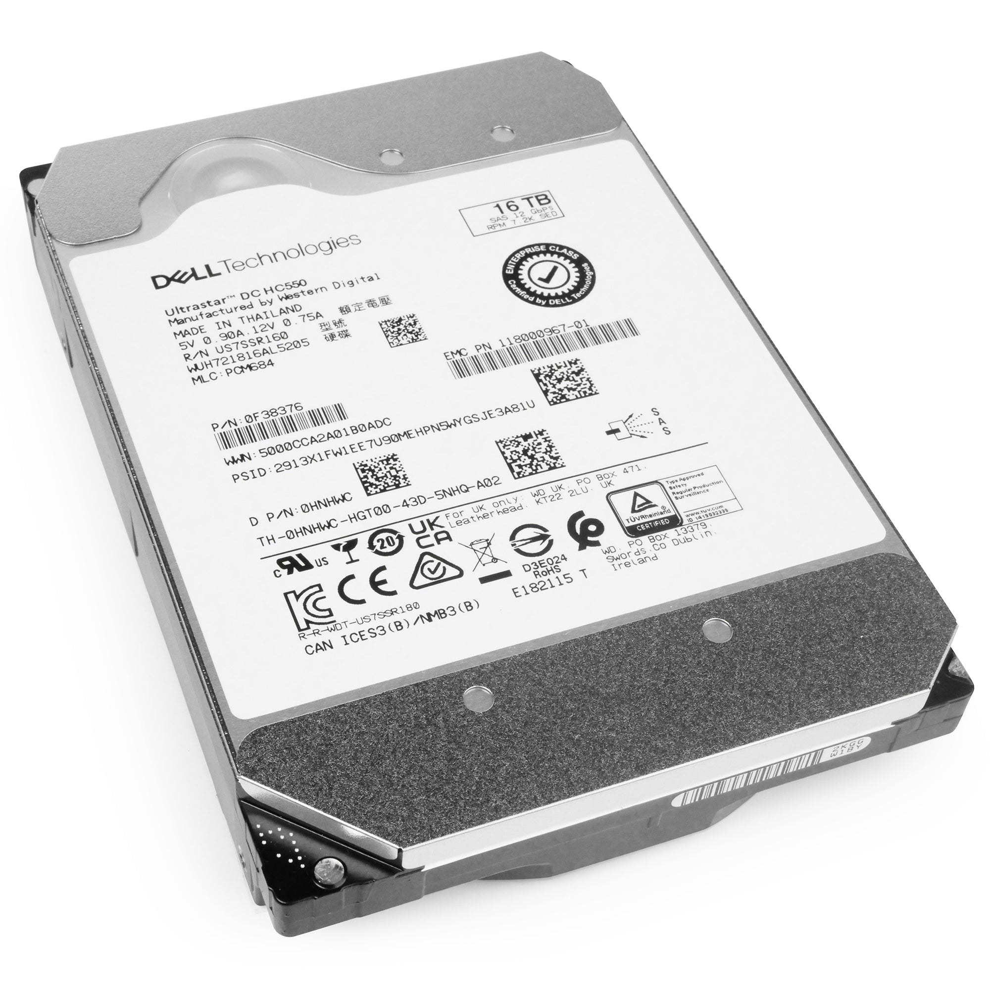 Dell/Western Digital Ultrastar DC HC550 WUH721816AL5205 0F38376 16TB 7.2K RPM SAS 12Gb/s 512e 3.5in Hard Drive