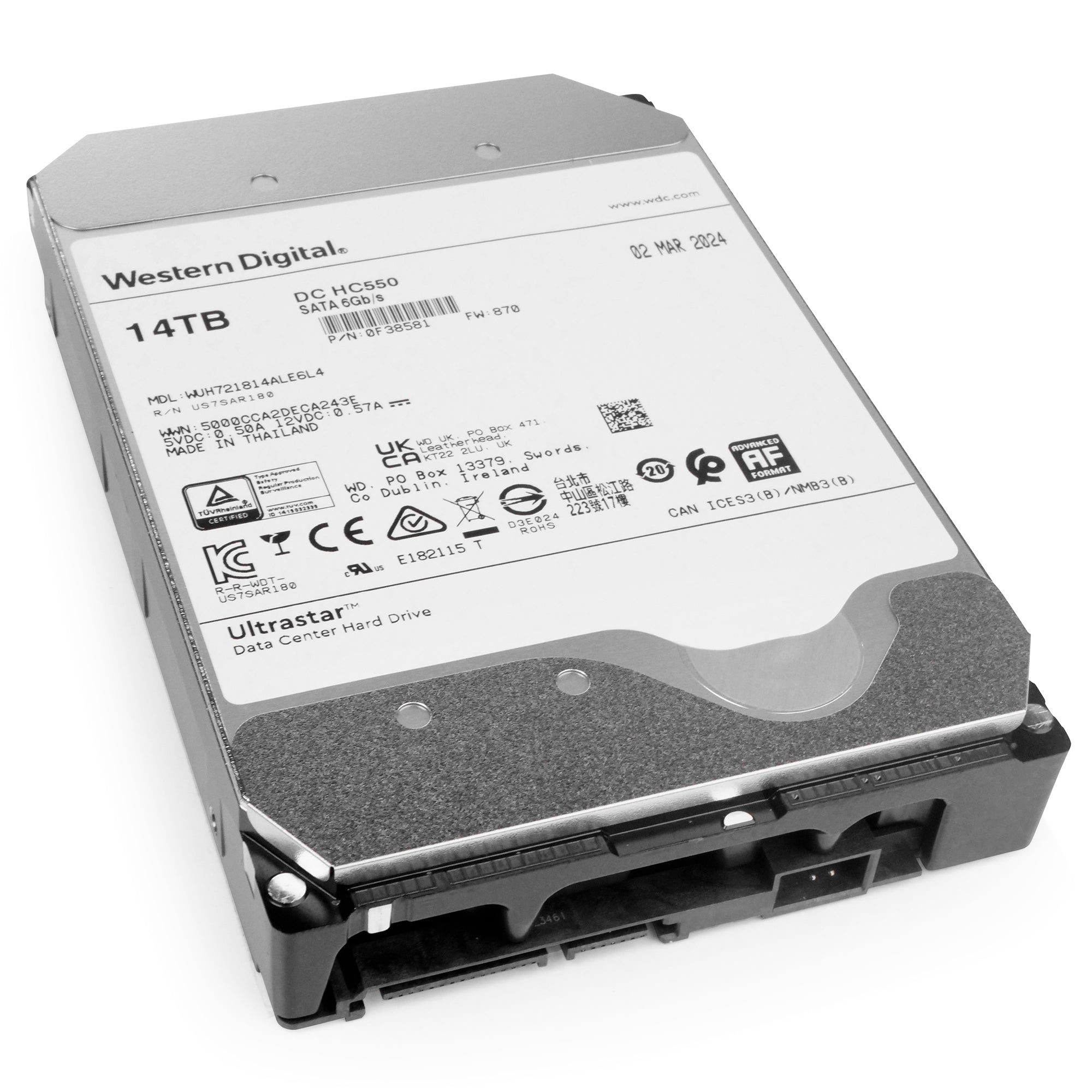 Western Digital Ultrastar DC HC550 WUH721814ALE6L4 0F38581 14TB 7.2K RPM SATA 6Gb/s 512e 3.5in Hard Drive