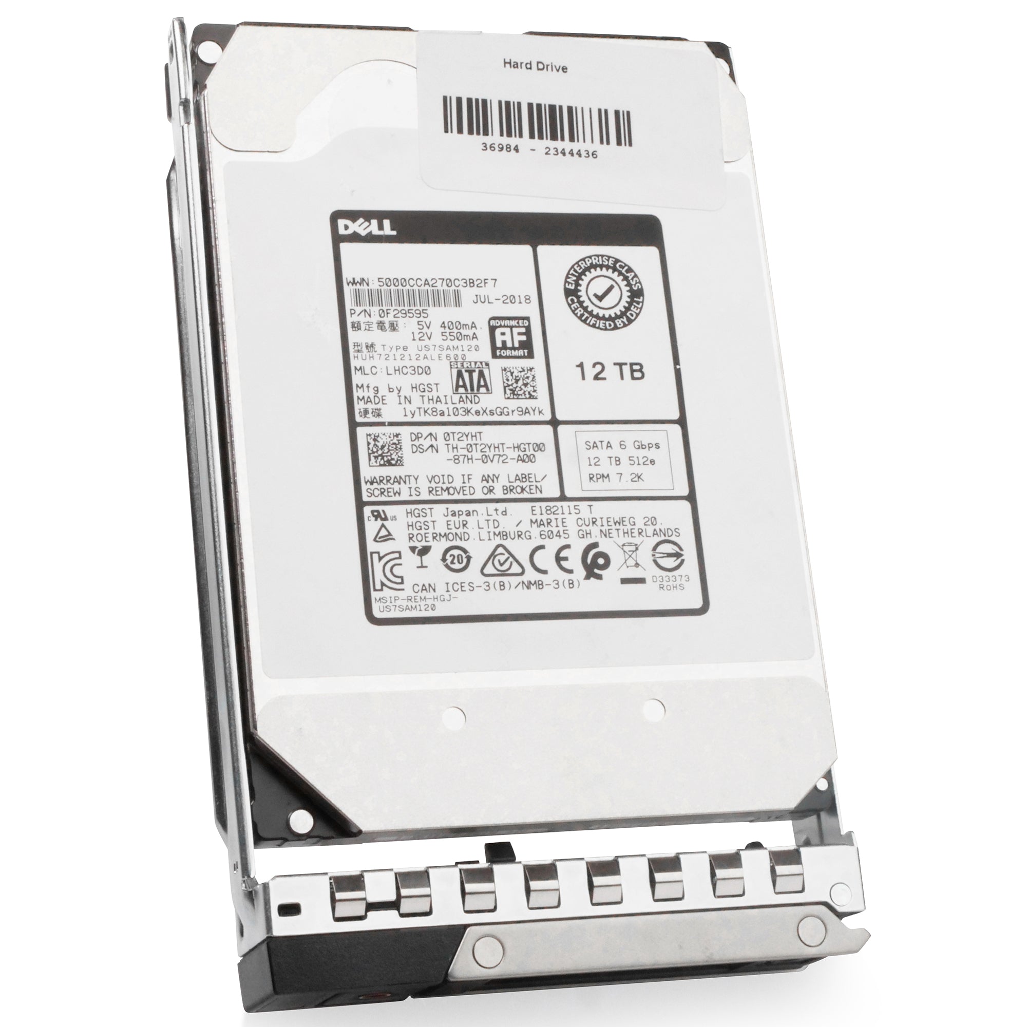 Dell G14 4VJHM 12TB 7.2K RPM SATA 6Gb/s 512e 256MB 3.5in Refurbished HDD