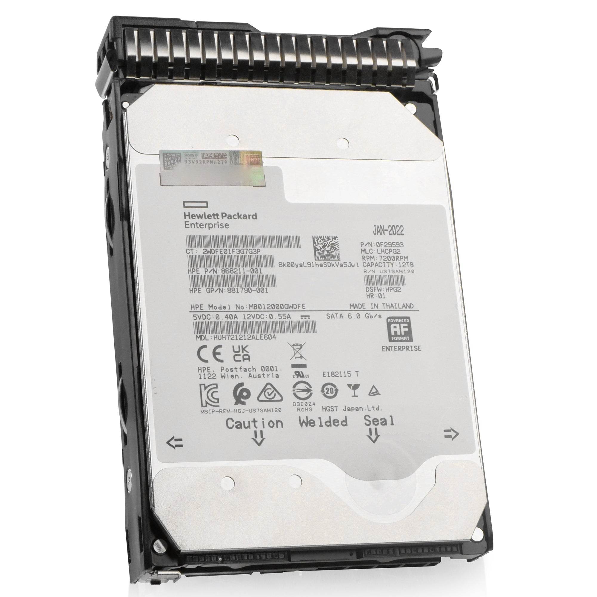 HP Generation 8 MB012000GWDFE 868211-001 12TB 7.2K RPM SATA 6Gb/s 512e 3.5in Refurbished HDD