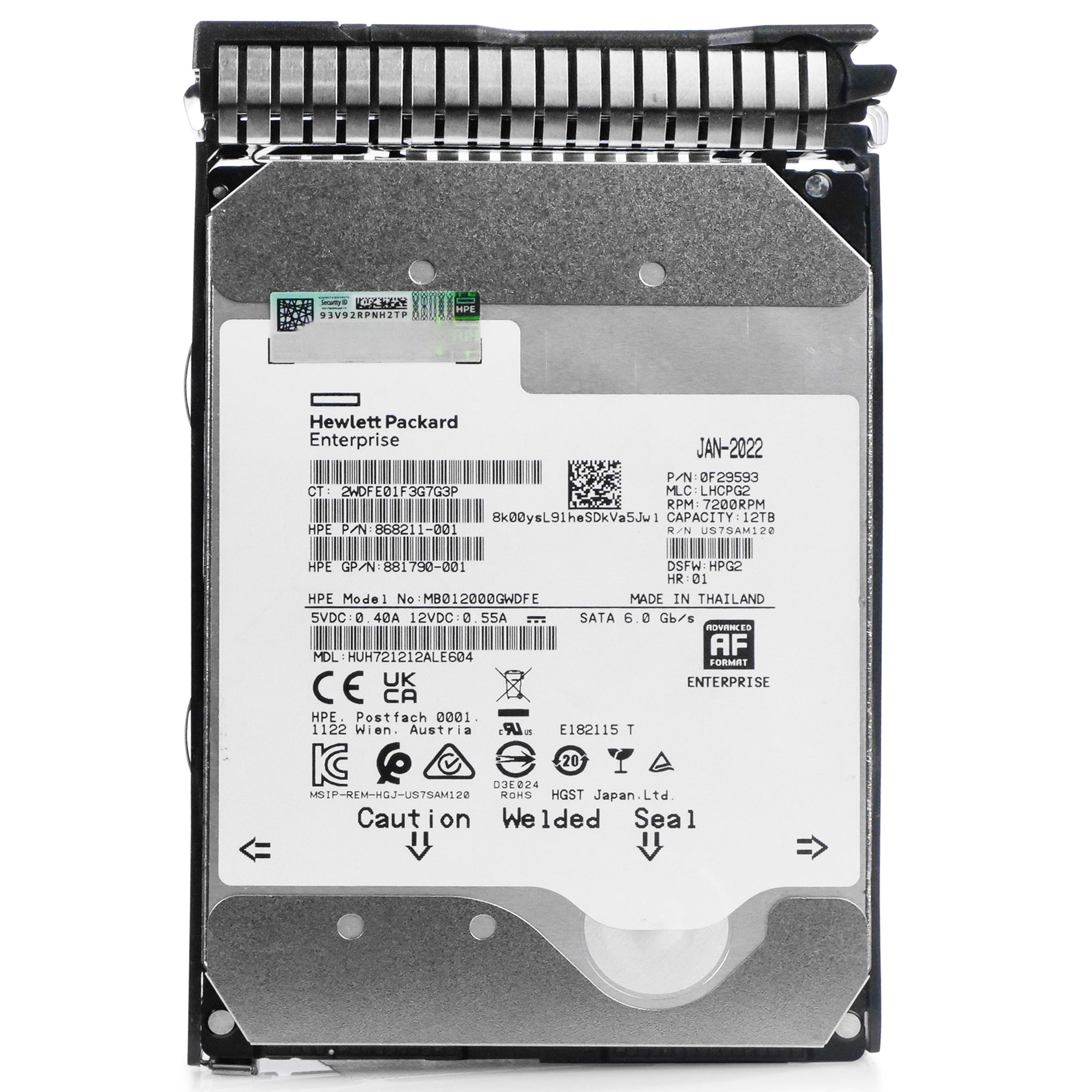HP Generation 8 MB012000GWDFE 868211-001 12TB 7.2K RPM SATA 6Gb/s 512e 3.5in Refurbished HDD